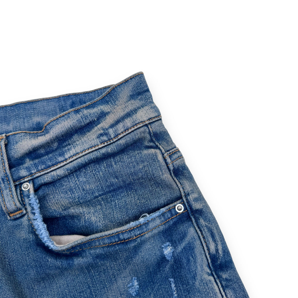 AMIRI BANDANA FLAME DISTRESSED DENIM JEANS BLUE 30W