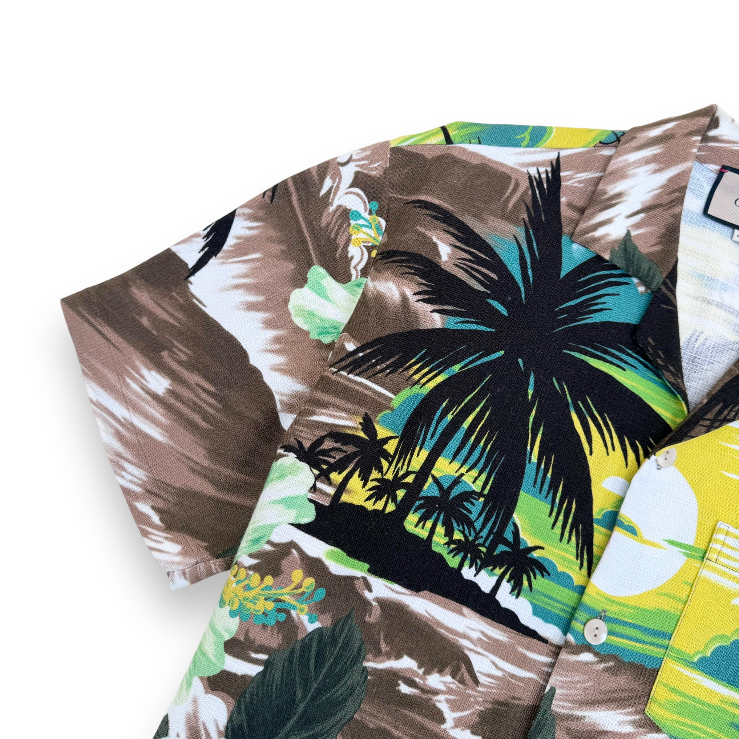 GUCCI LOVE PARADISE VISCOSE PALM TREE SHIRT GREEN M