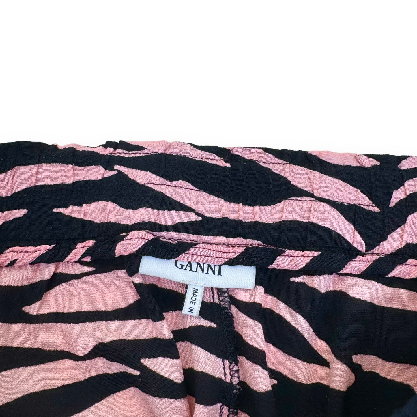 GANNI ZEBRA PRINT WIDE TAPERED LEG TROUSERS PINK / BLACK M