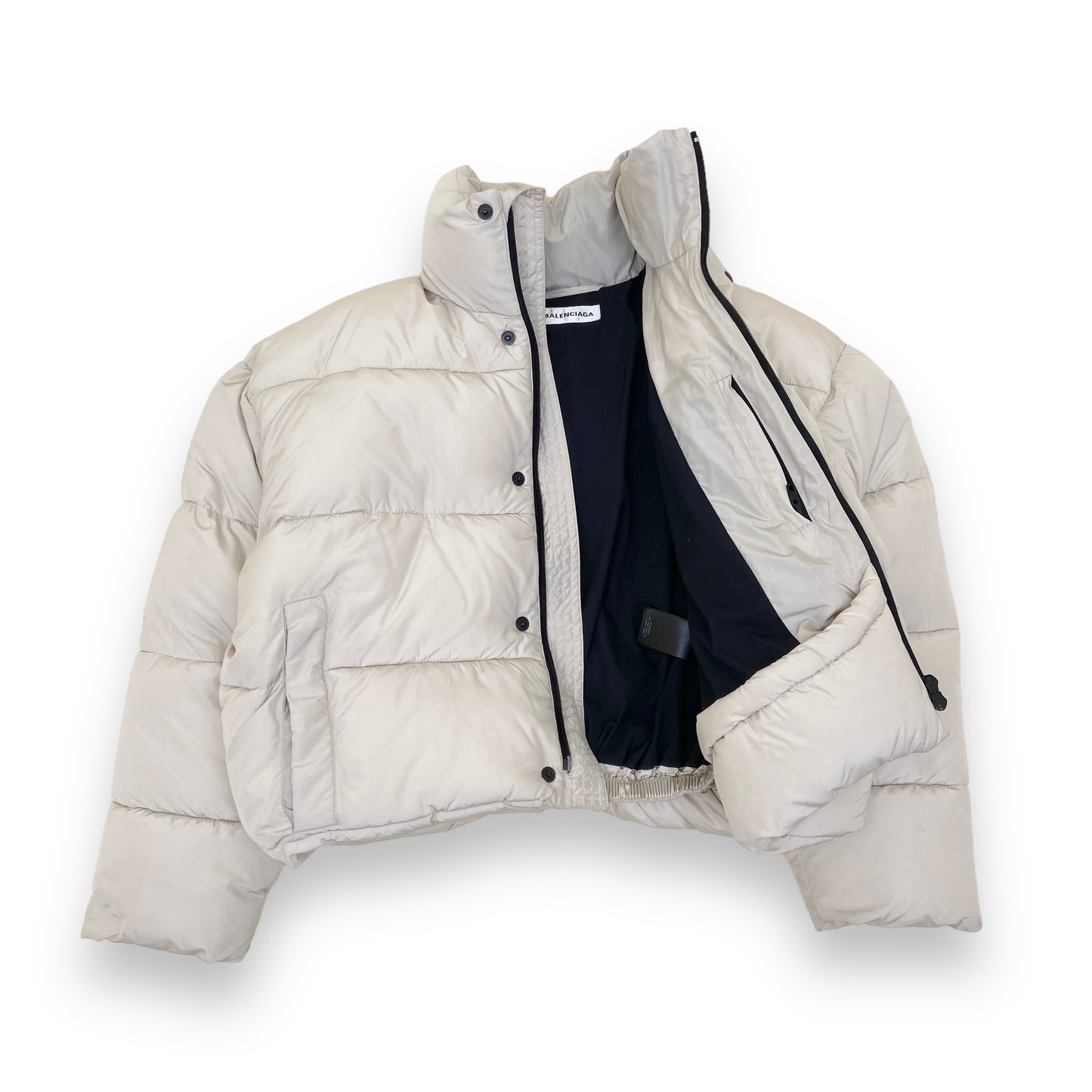 BALENCIAGA CROPPED BB LOGO PUFFER JACKET CREAM S