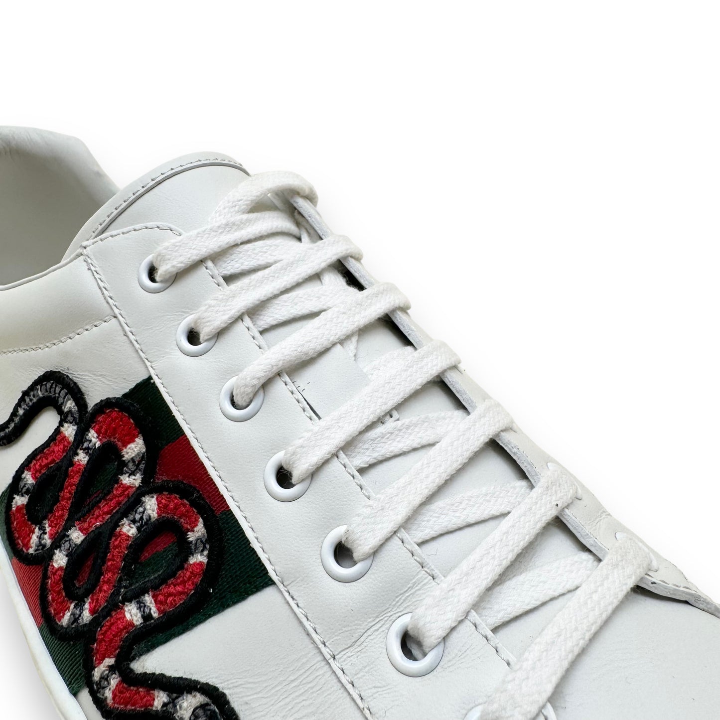 GUCCI ACE EMBROIDERED SNAKE LOW TOP LEATHER SNEAKER WHITE UK11