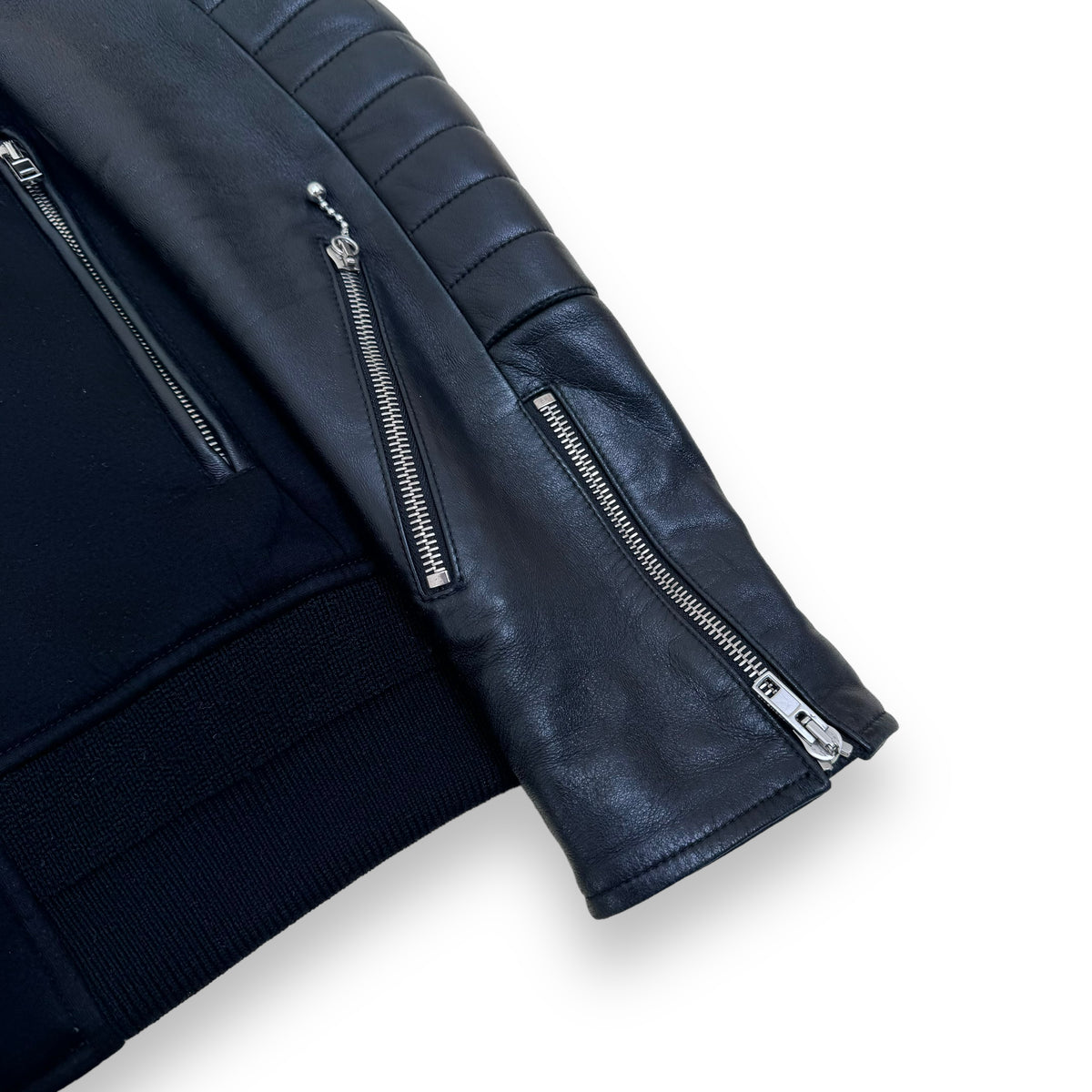 GIVENCHY HOODED NEOPRENE / LEATHER HOODED BOMBER JACKET BLACK S