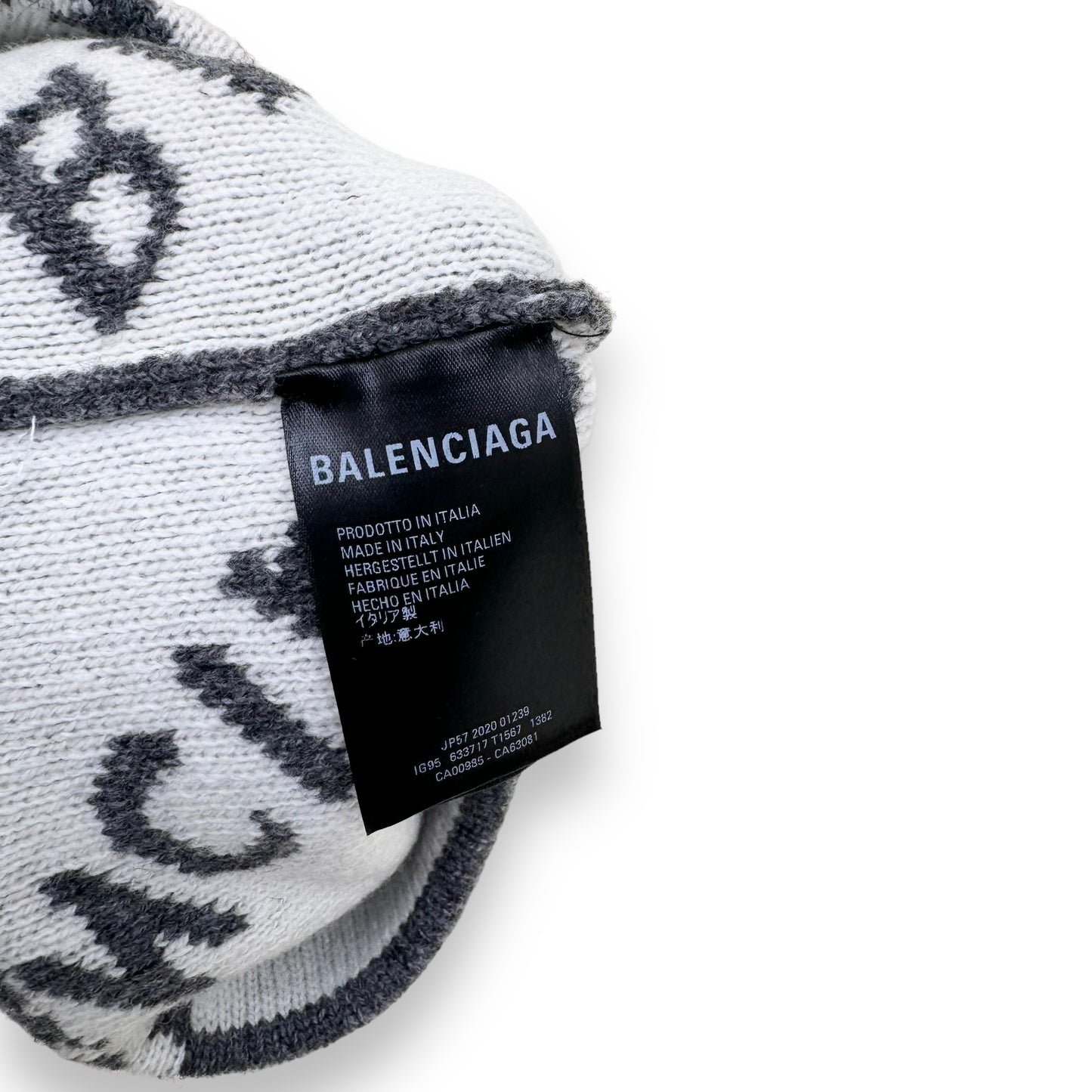 BALENCIAGA VIRGIN WOOL LOGO BEANIE GREY