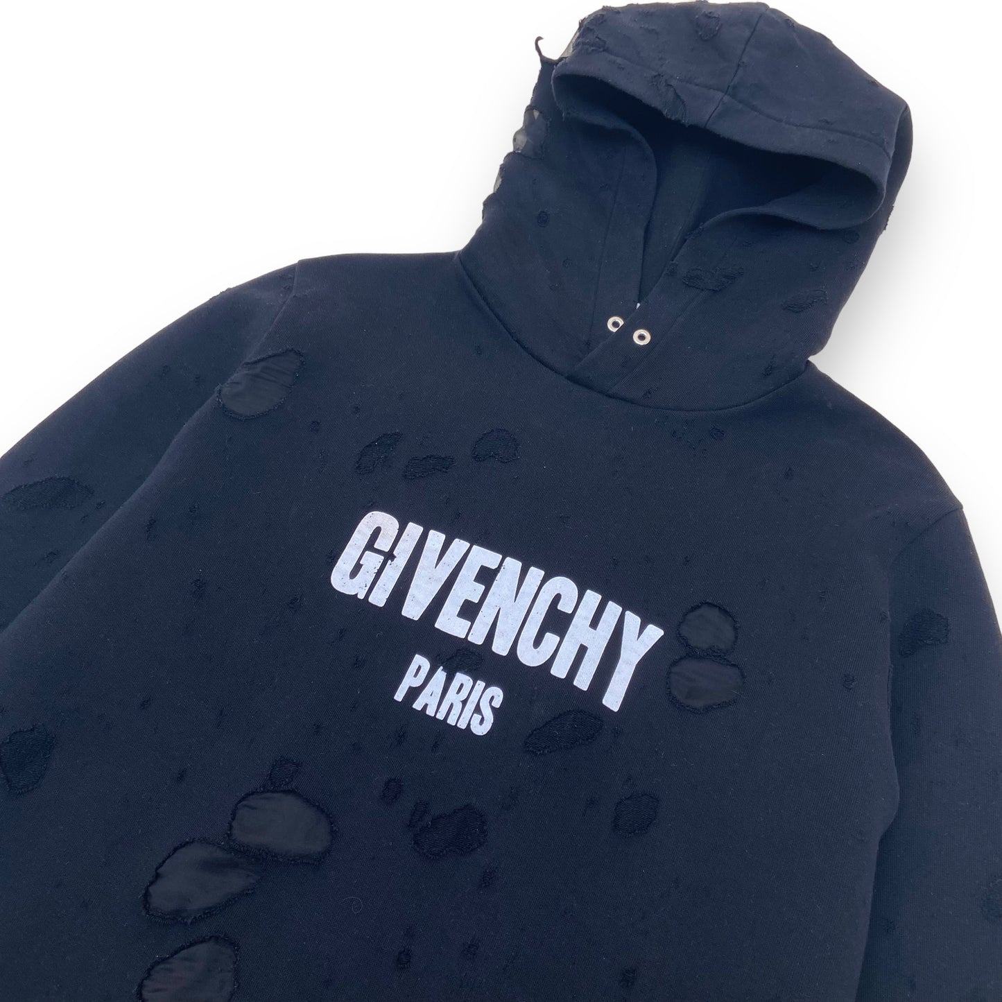 GIVENCHY DISTRESSED HOODIE BLACK L