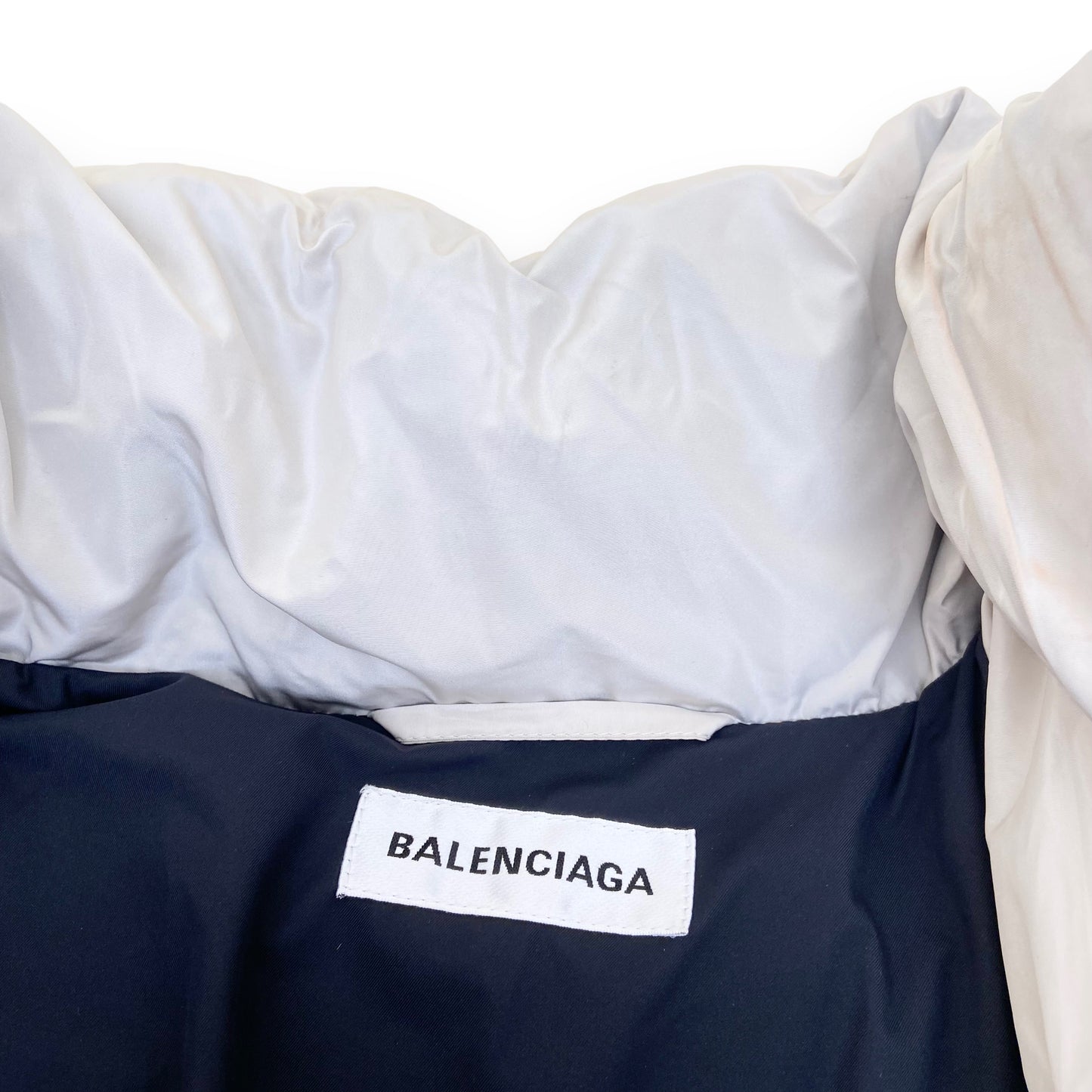 BALENCIAGA CROPPED BB LOGO PUFFER JACKET CREAM S