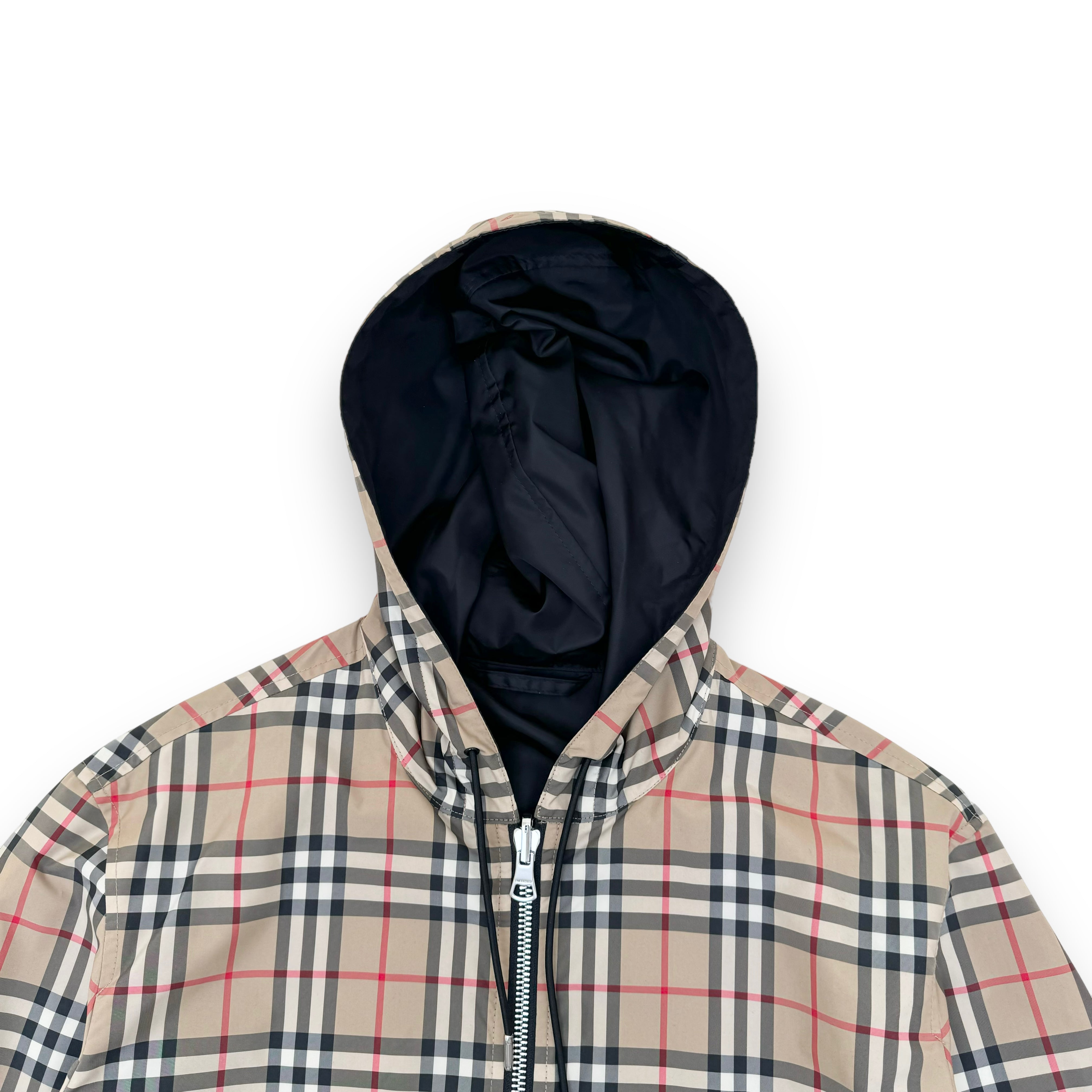 BURBERRY STRETTON CHECK REVERSIBLE WINDBREAKER JACKET BLACK M