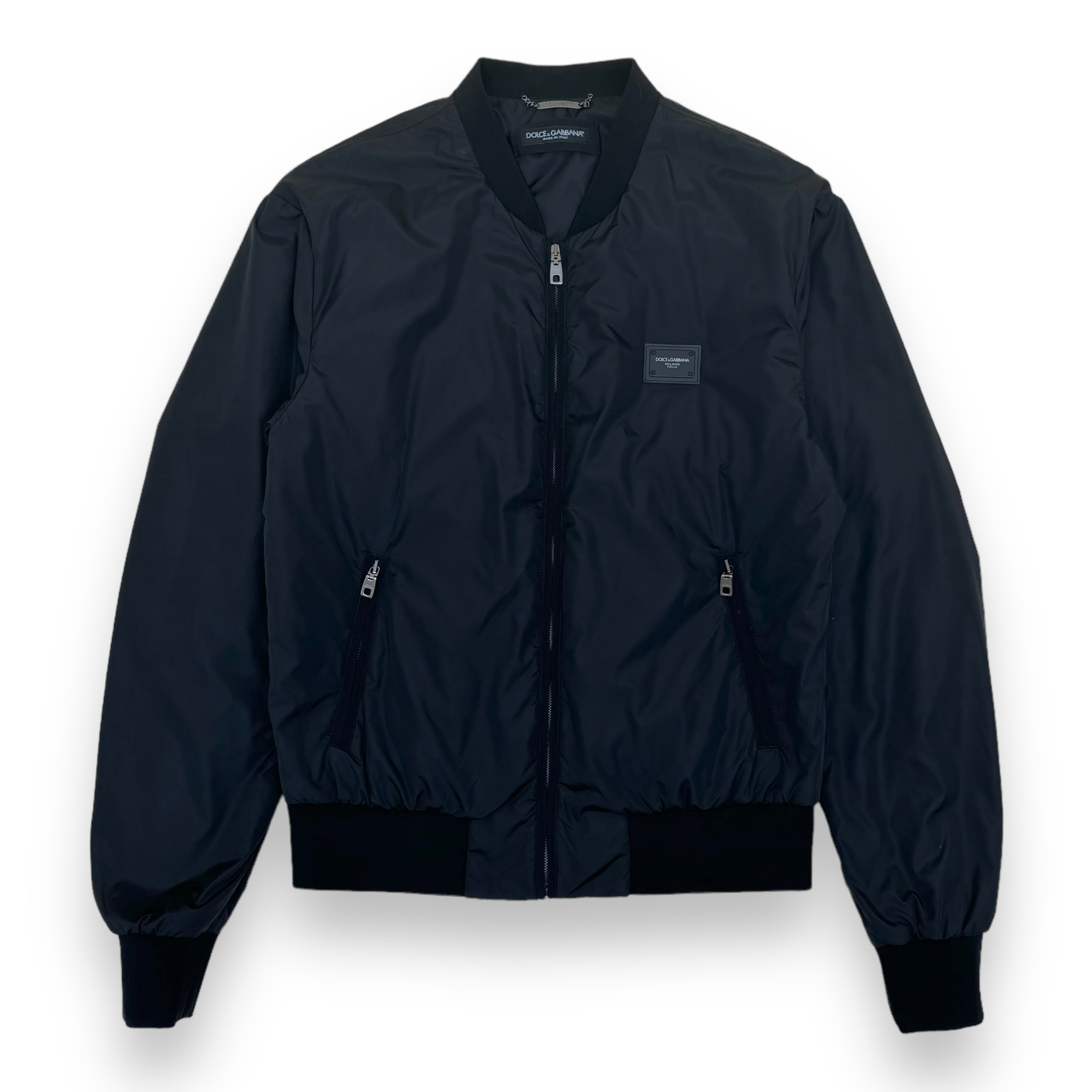 DOLCE & GABBANA PLAQUE NYLON BOMBER JACKET BLACK L