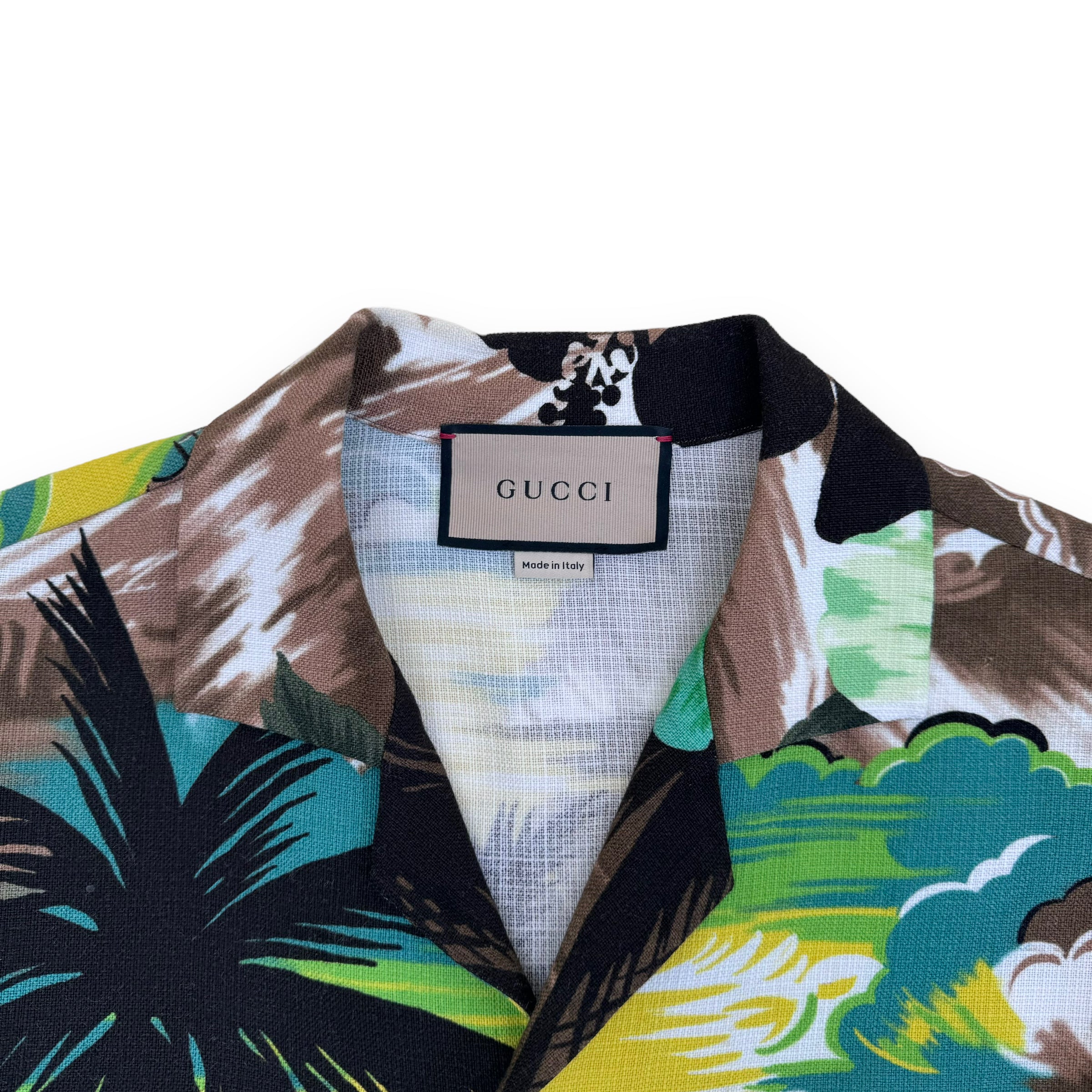 GUCCI LOVE PARADISE VISCOSE PALM TREE SHIRT GREEN M