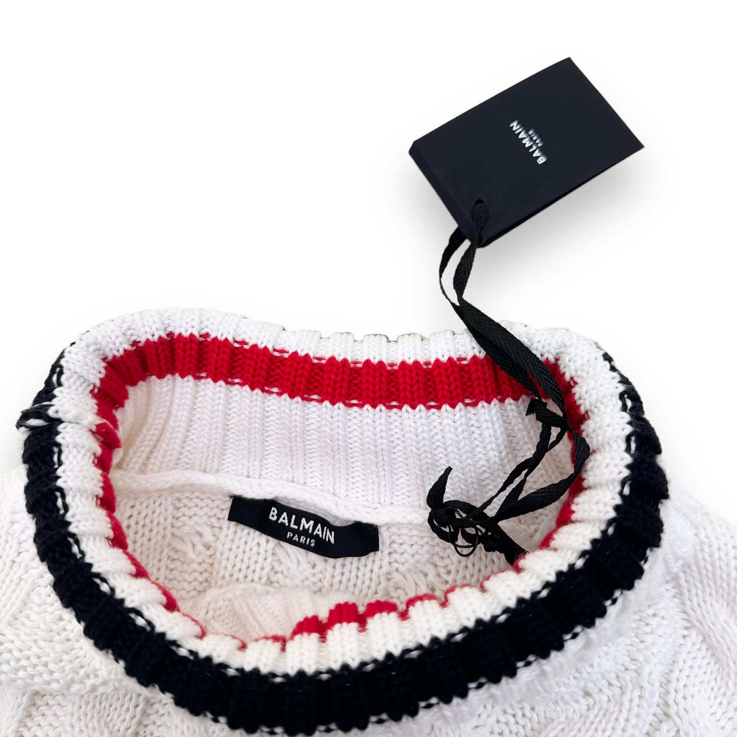 BALMAIN KNITTED TENNIS SWEATER WHITE M