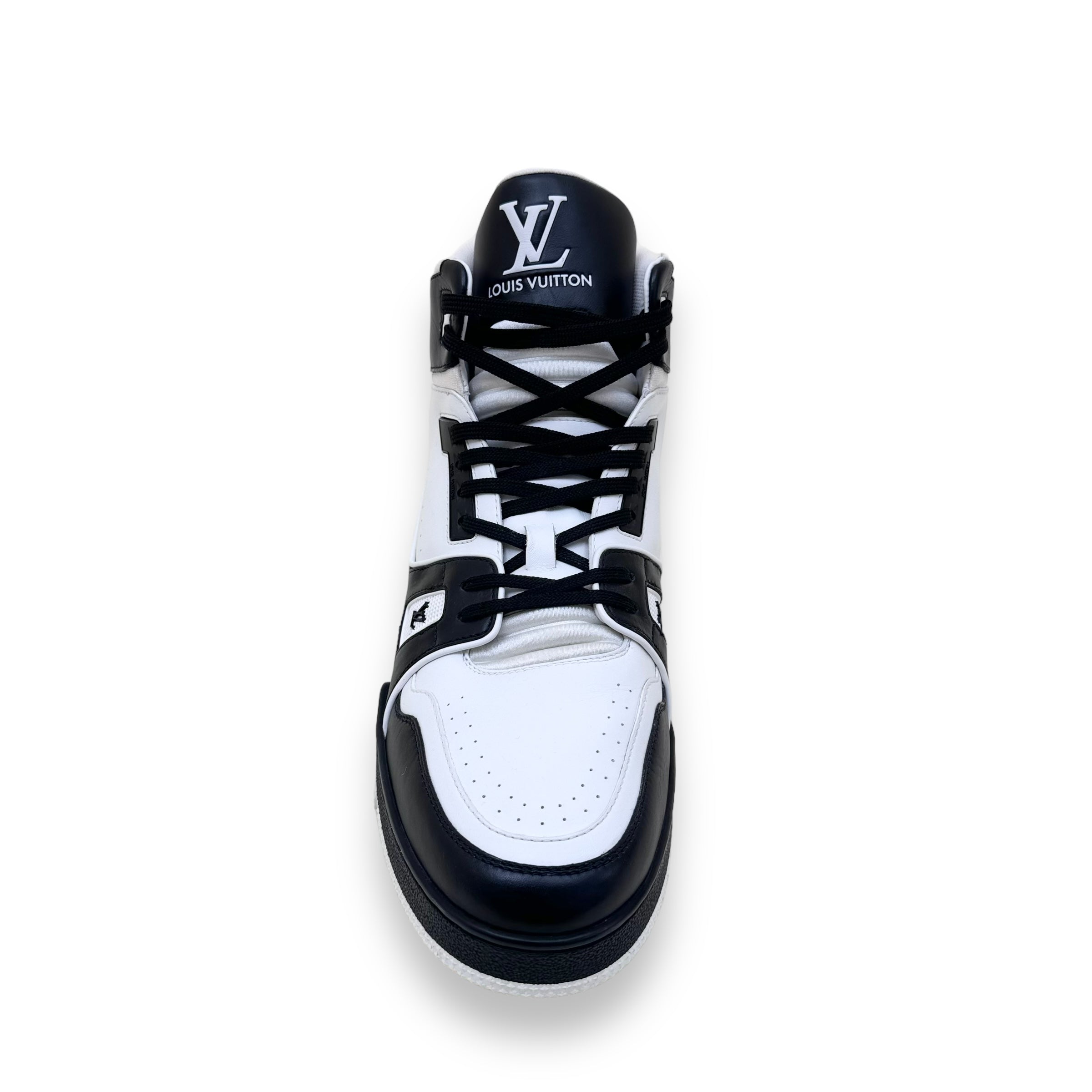 LOUIS VUITTON HIGH-TOP LEATHER SIGNATURE SNEAKER BLACK / WHITE UK11