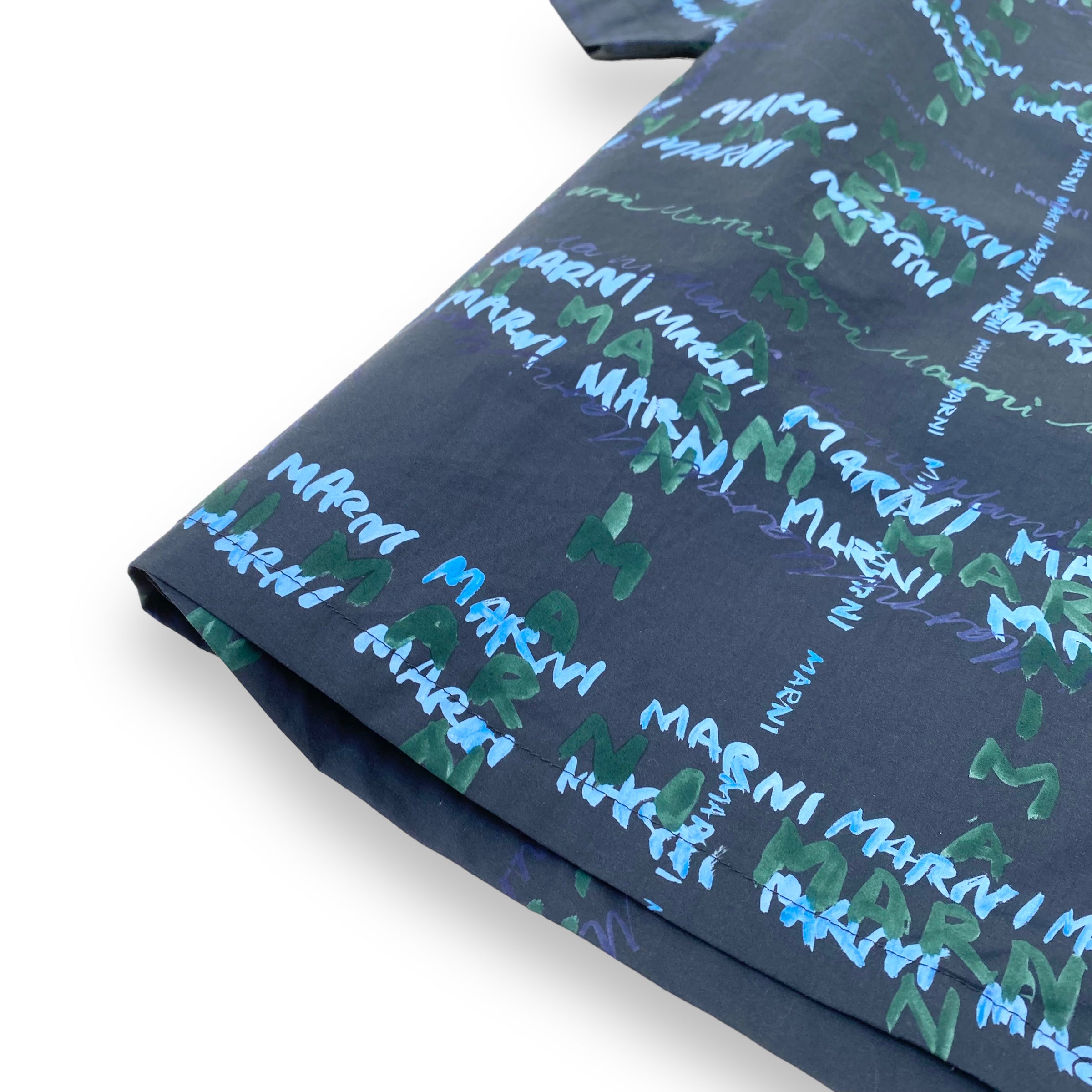 MARNI LOGO-PRINT COTTON SHIRT NAVY L
