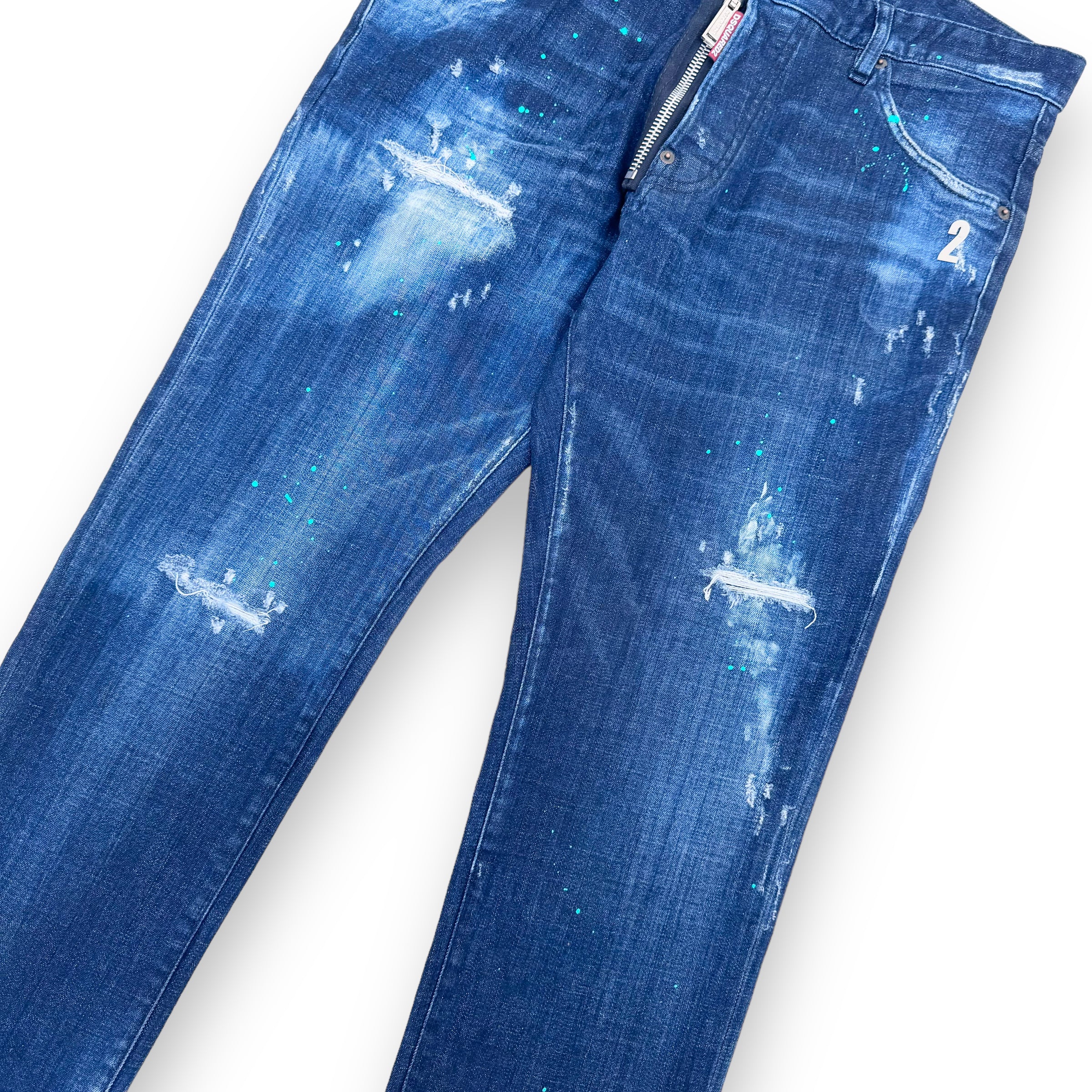 DSQUARED2 DISTRESSED PAINT SPLATTER DENIM JEANS BLUE XL