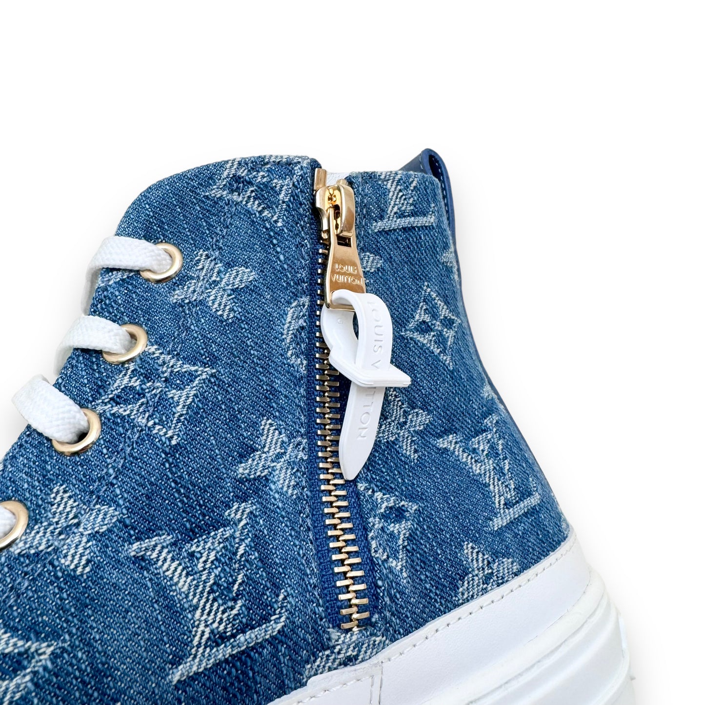 LOUIS VUITTON LV STELLAR HIGH TOP DENIM SNEAKERS BLUE UK4.5