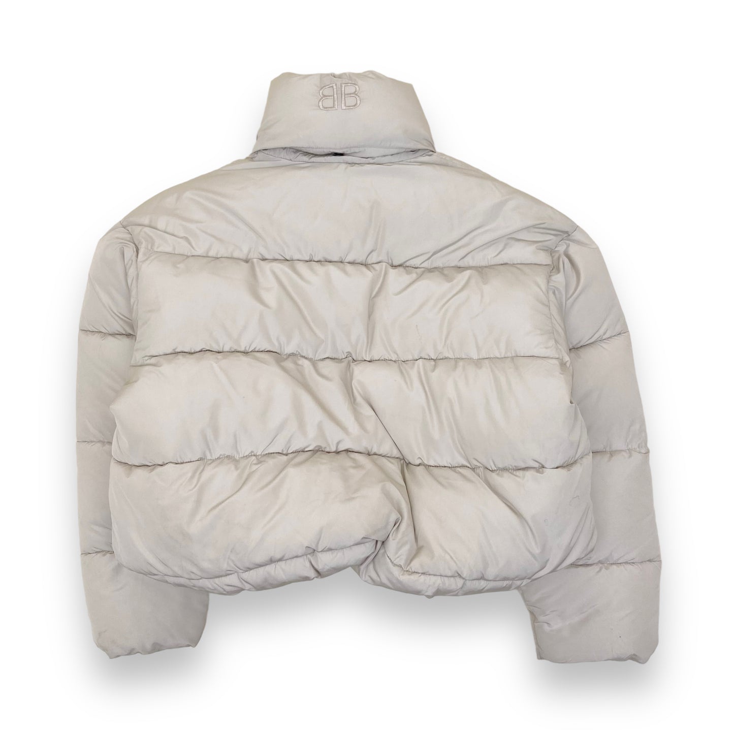 BALENCIAGA CROPPED BB LOGO PUFFER JACKET CREAM S