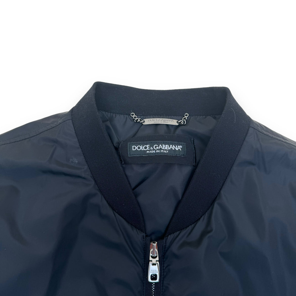 DOLCE & GABBANA PLAQUE NYLON BOMBER JACKET BLACK L