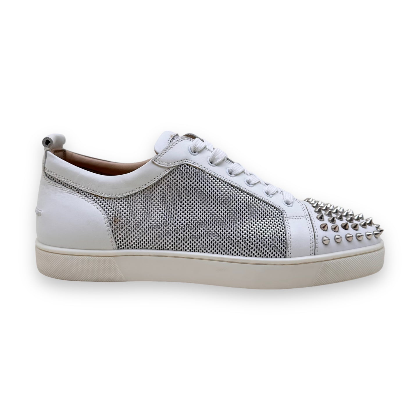 CHRISTIAN LOUBOUTIN SEAVASTE MESH SPIKE SNEAKERS WHITE UK11