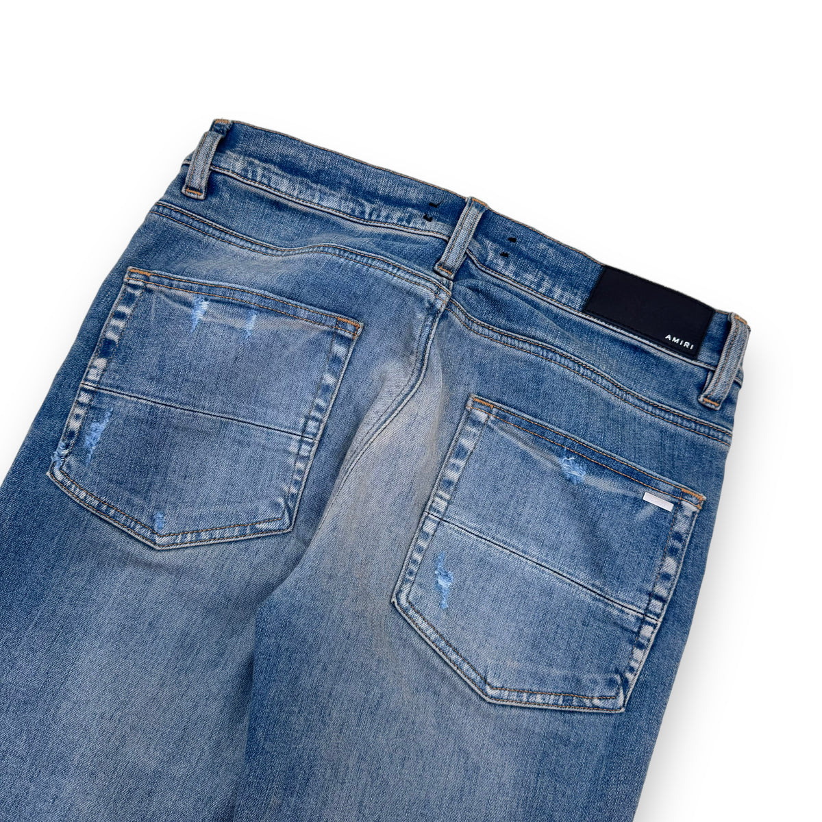 AMIRI BANDANA FLAME DISTRESSED DENIM JEANS BLUE 30W