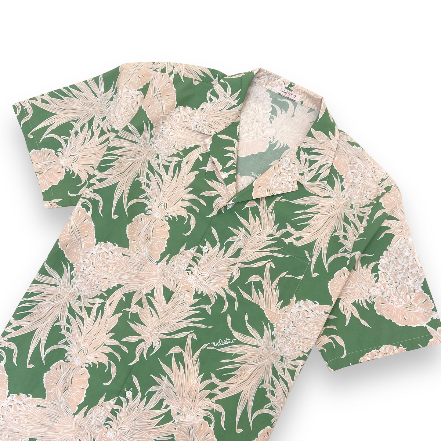 VALENTINO X SUN SURF PRINTED COTTON BOWLING SHIRT GREEN XL