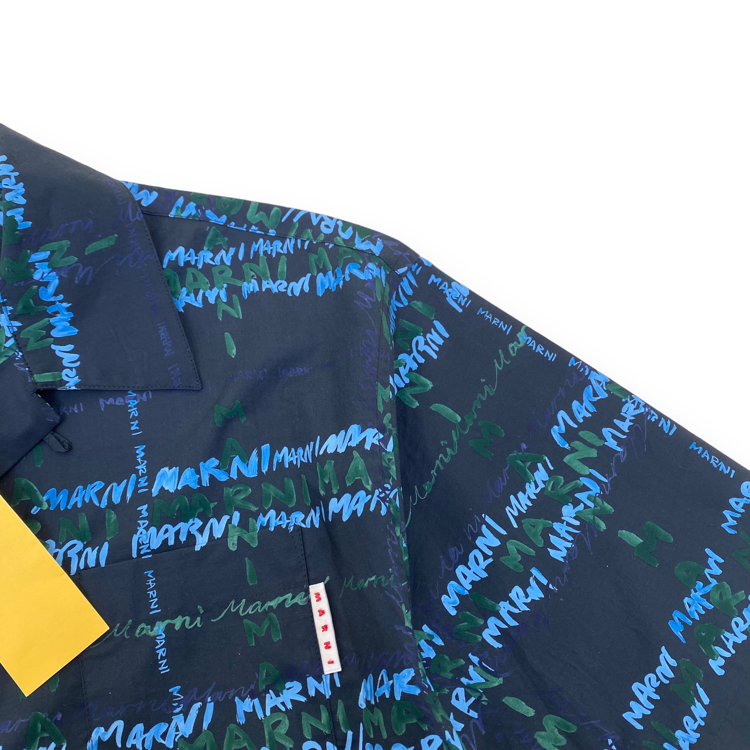 MARNI LOGO-PRINT COTTON SHIRT NAVY L