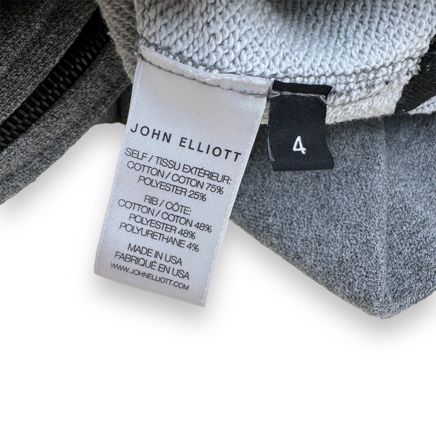 JOHN ELLIOT VILLAIN ZIP-DETAILED FRENCH COTTON-TERRY HOODIE GREY XL