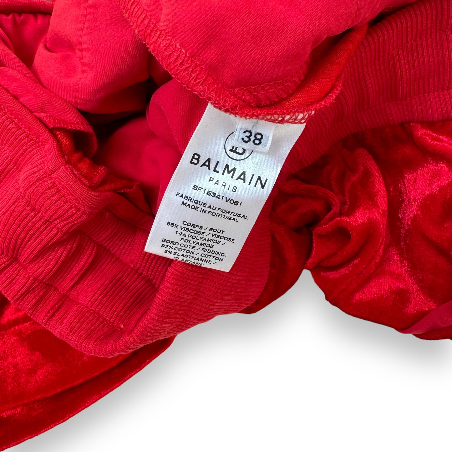 BALMAIN VELOUR VISCOSE TRACKSUIT PANTS RED M