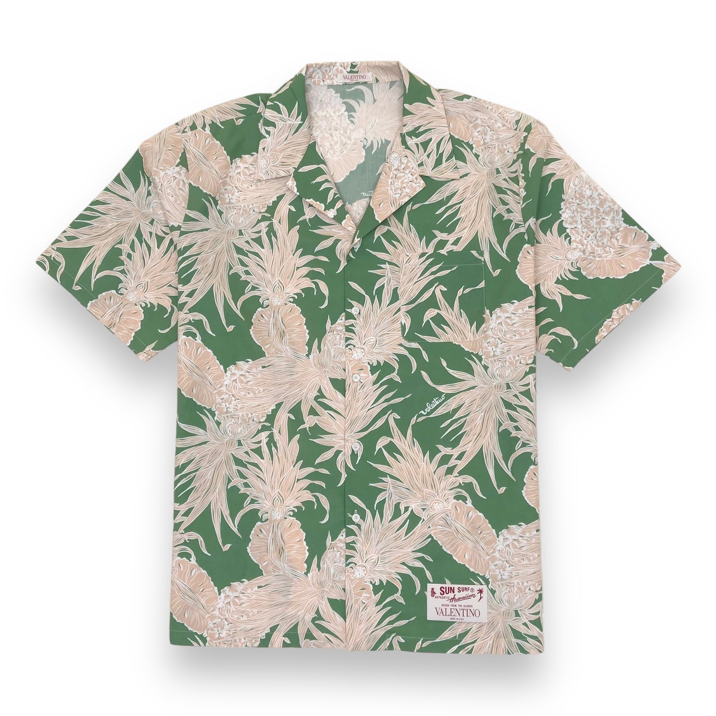 VALENTINO X SUN SURF PRINTED COTTON BOWLING SHIRT GREEN XL