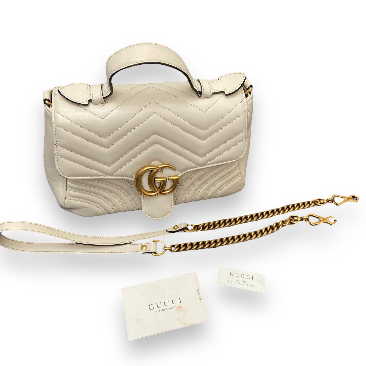 GUCCI MARMONT LEATHER TOP-HANDLE BAG 9022 BLANCO M