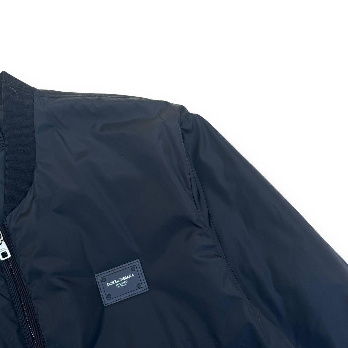 DOLCE & GABBANA PLAQUE NYLON BOMBER JACKET BLACK L
