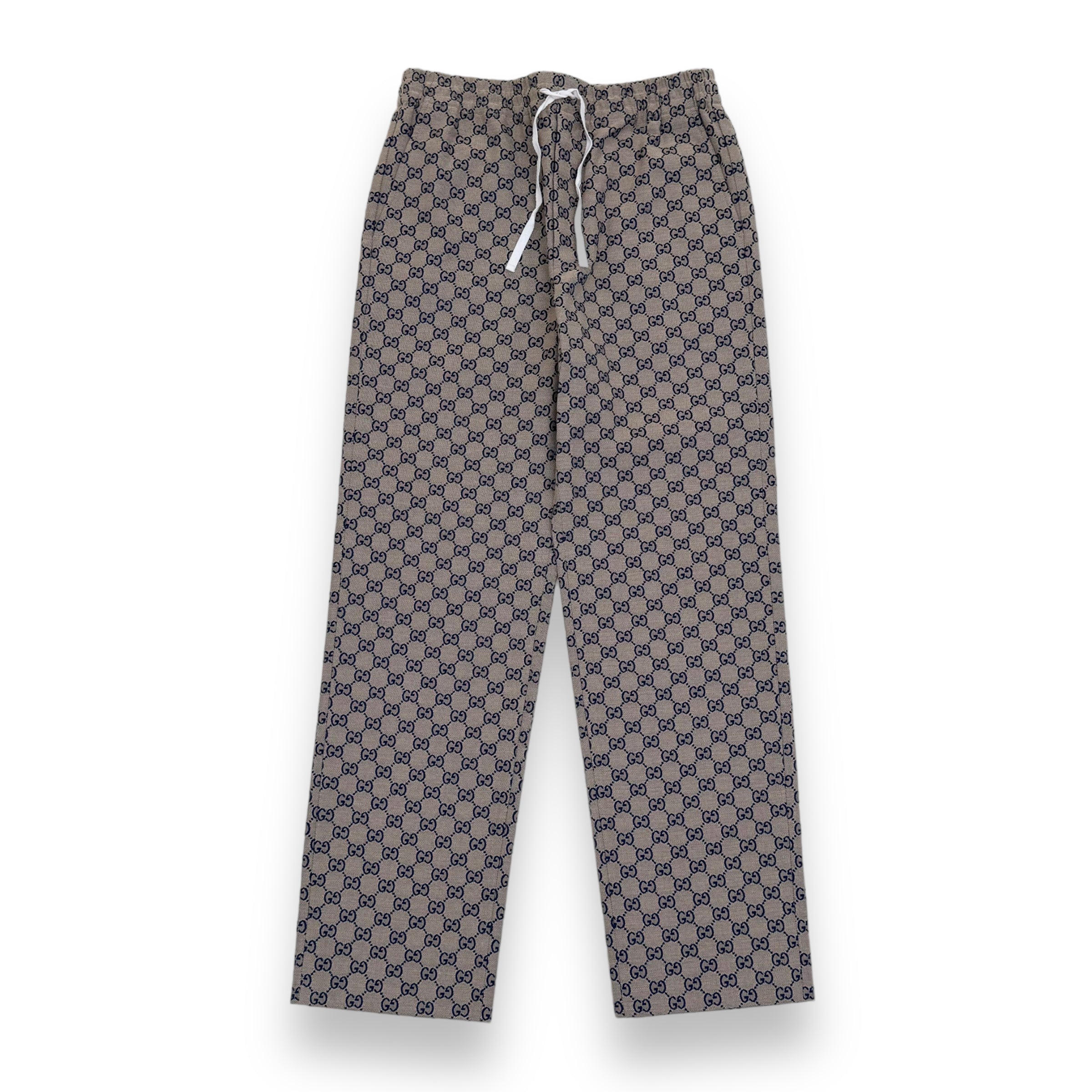 GUCCI GG CANVAS WITH LEATHER INTERLOCKING LOGO TROUSERS BEIGE S
