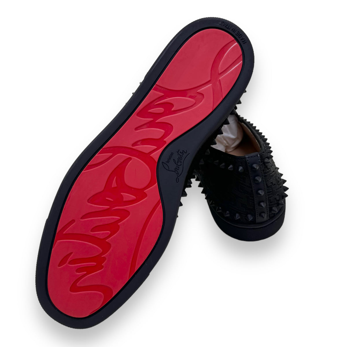 CHRISTIAN LOUBOUTIN PIK BOAT FLAT TECHNO SNEAKERS BLACK UK9