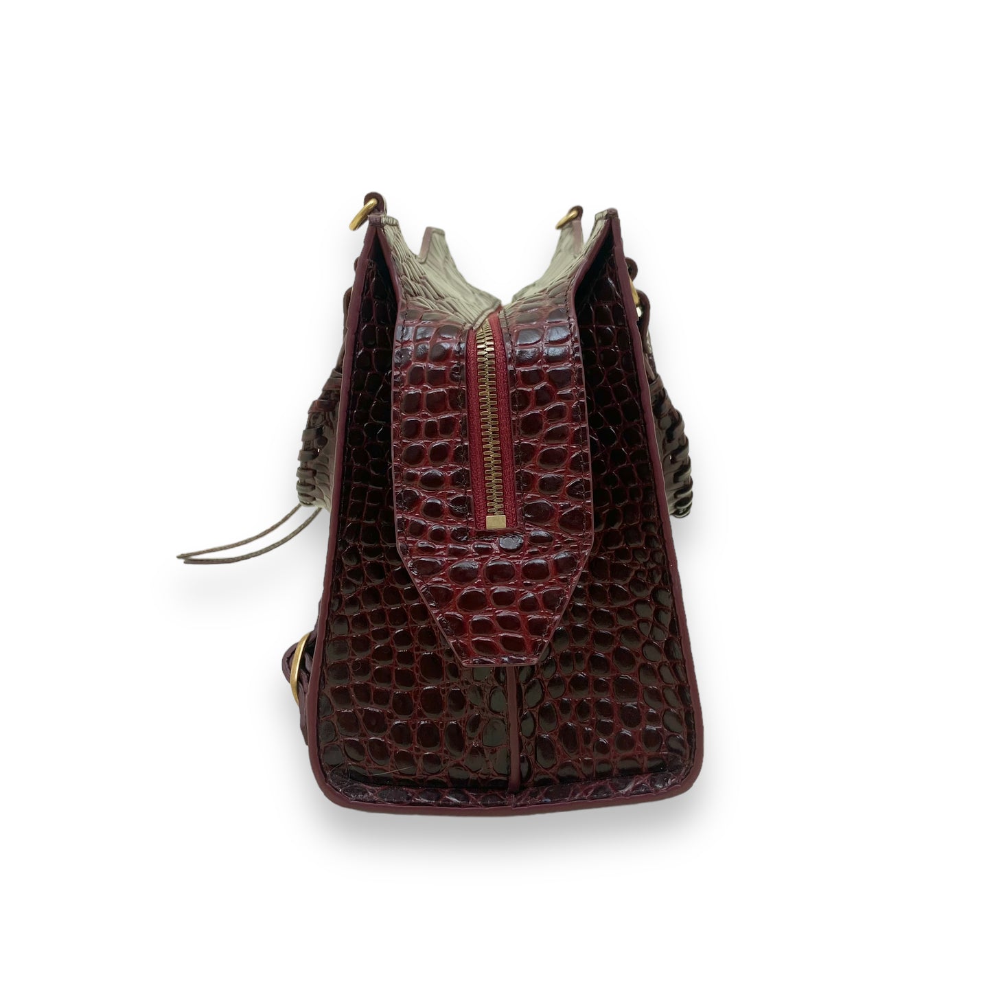 BALENCIAGA CLASSIC CITY CROC EMBOSSED LEATHER BAG BURGUNDY LARGE