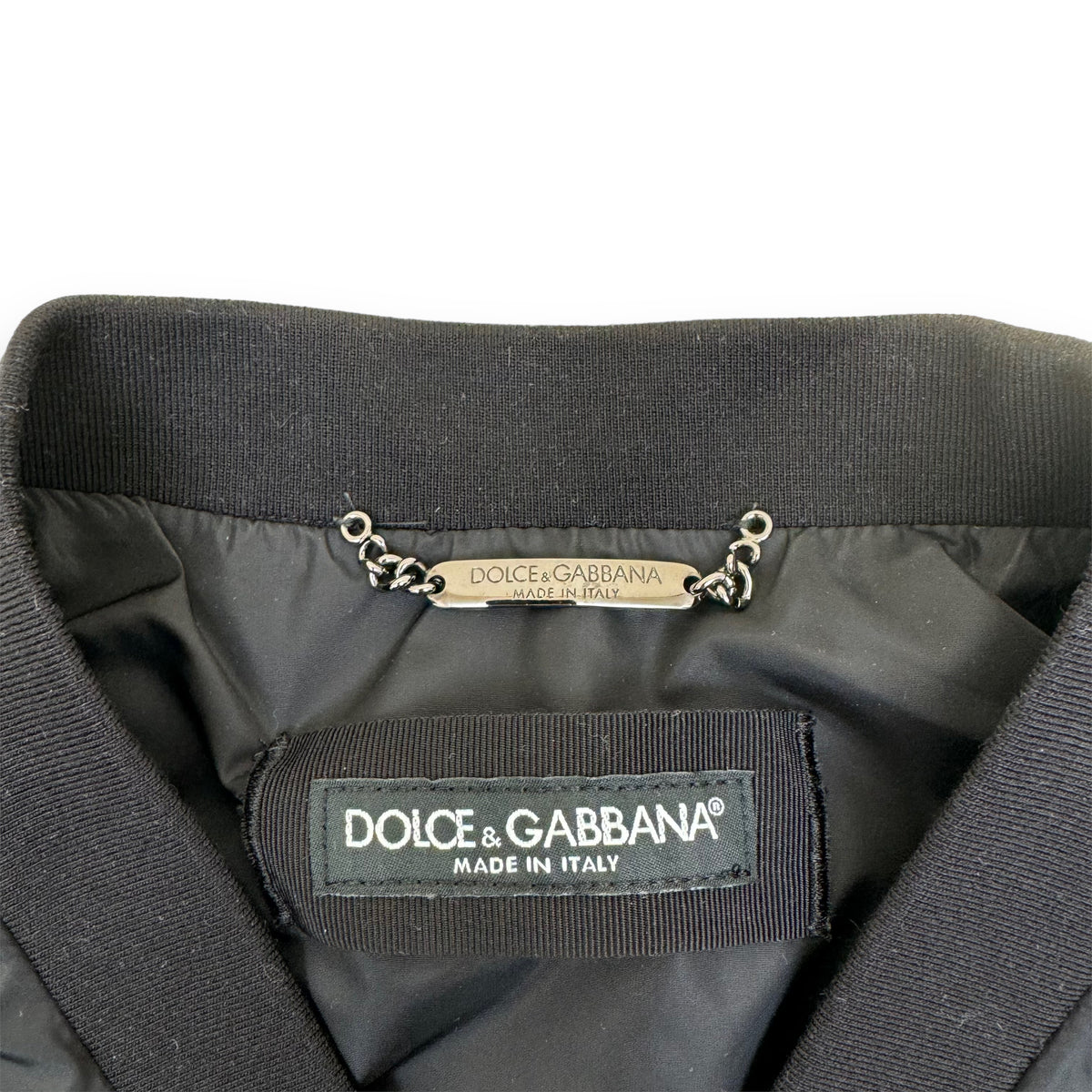 DOLCE & GABBANA PLAQUE NYLON BOMBER JACKET BLACK L