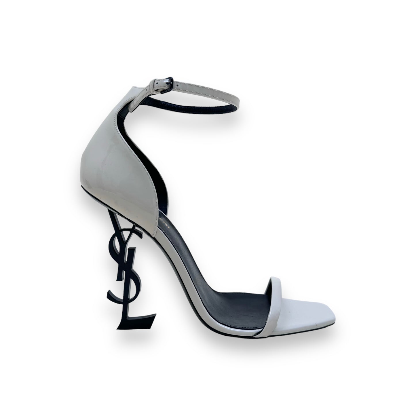 SAINT LAURENT OPYUM PATENT LEATHER SANDAL WHITE UK8