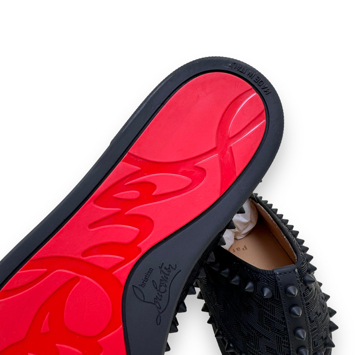 CHRISTIAN LOUBOUTIN PIK BOAT FLAT TECHNO SNEAKERS BLACK UK9