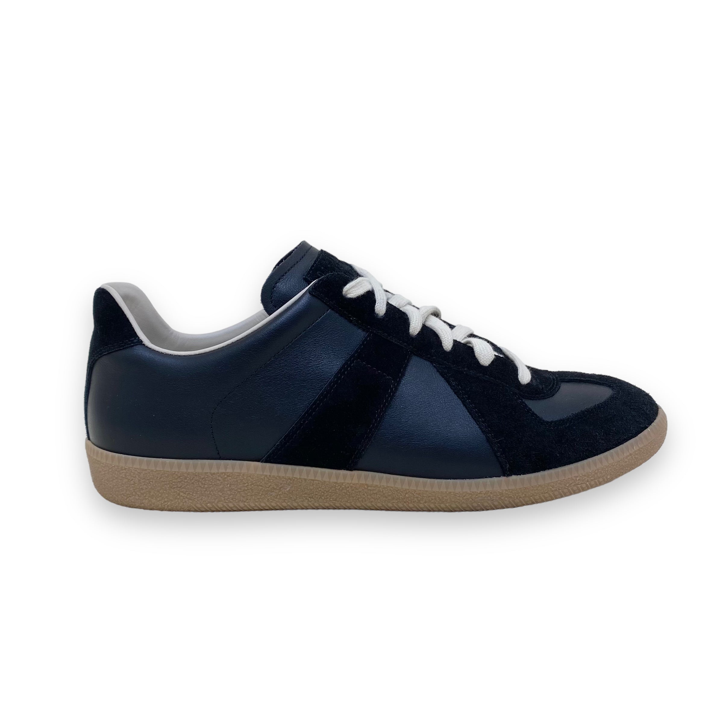 MAISON MARGIELA REPLICA LOW-TOP LEATHER / SUEDE SNEAKERS BLACK UK10