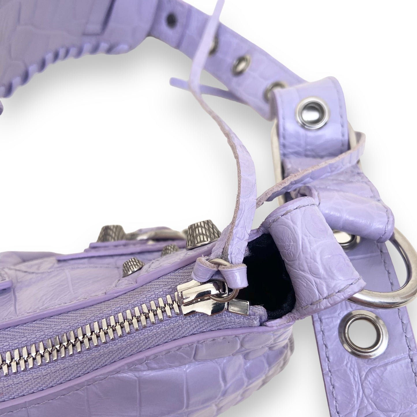 BALENCIAGA LE CAGOLE BRAIDED HANDLE LEATHER SHOULDER BAG LILAC XS