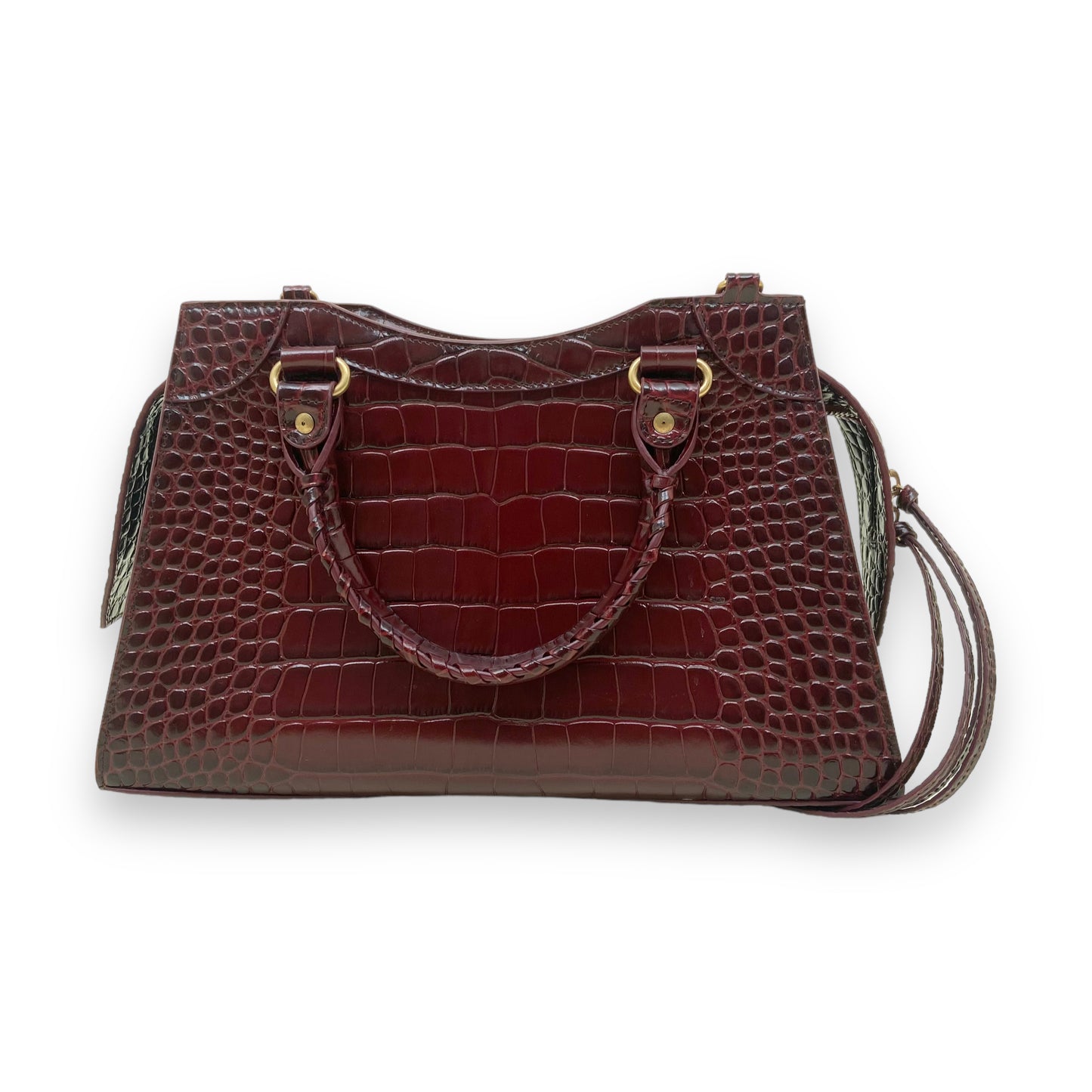 BALENCIAGA CLASSIC CITY CROC EMBOSSED LEATHER BAG BURGUNDY LARGE