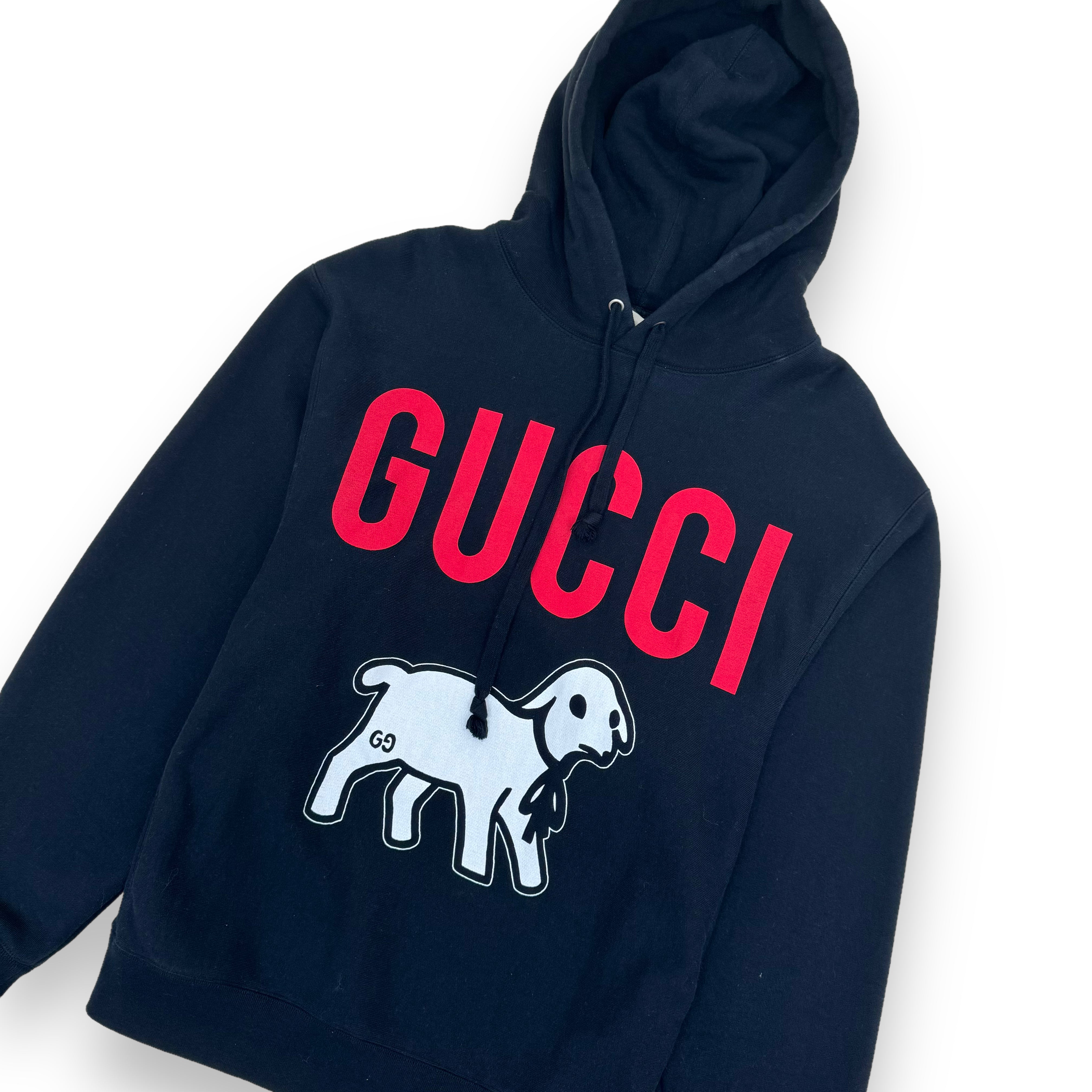 GUCCI LAMB-PRINT COTTON HOODED SWEATSHIRT BLACK L