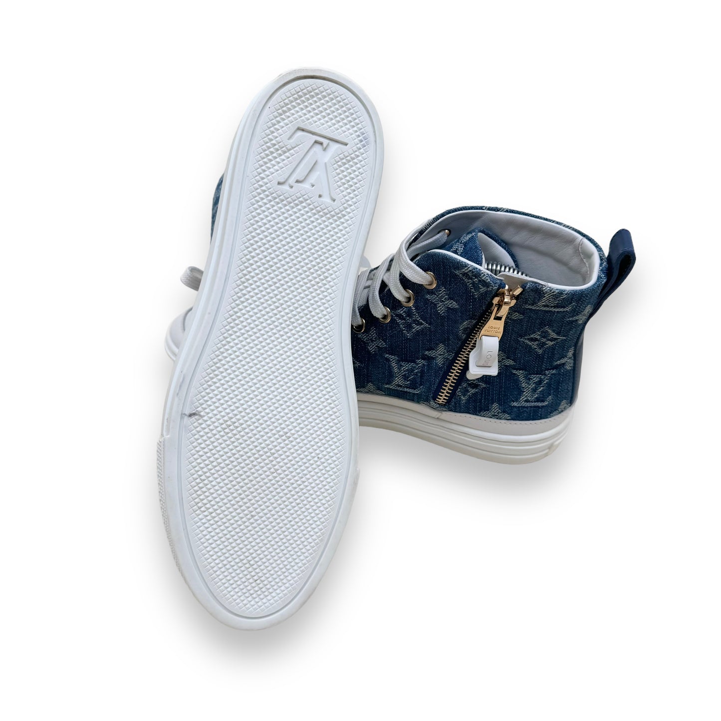 LOUIS VUITTON LV STELLAR HIGH TOP DENIM SNEAKERS BLUE UK4.5