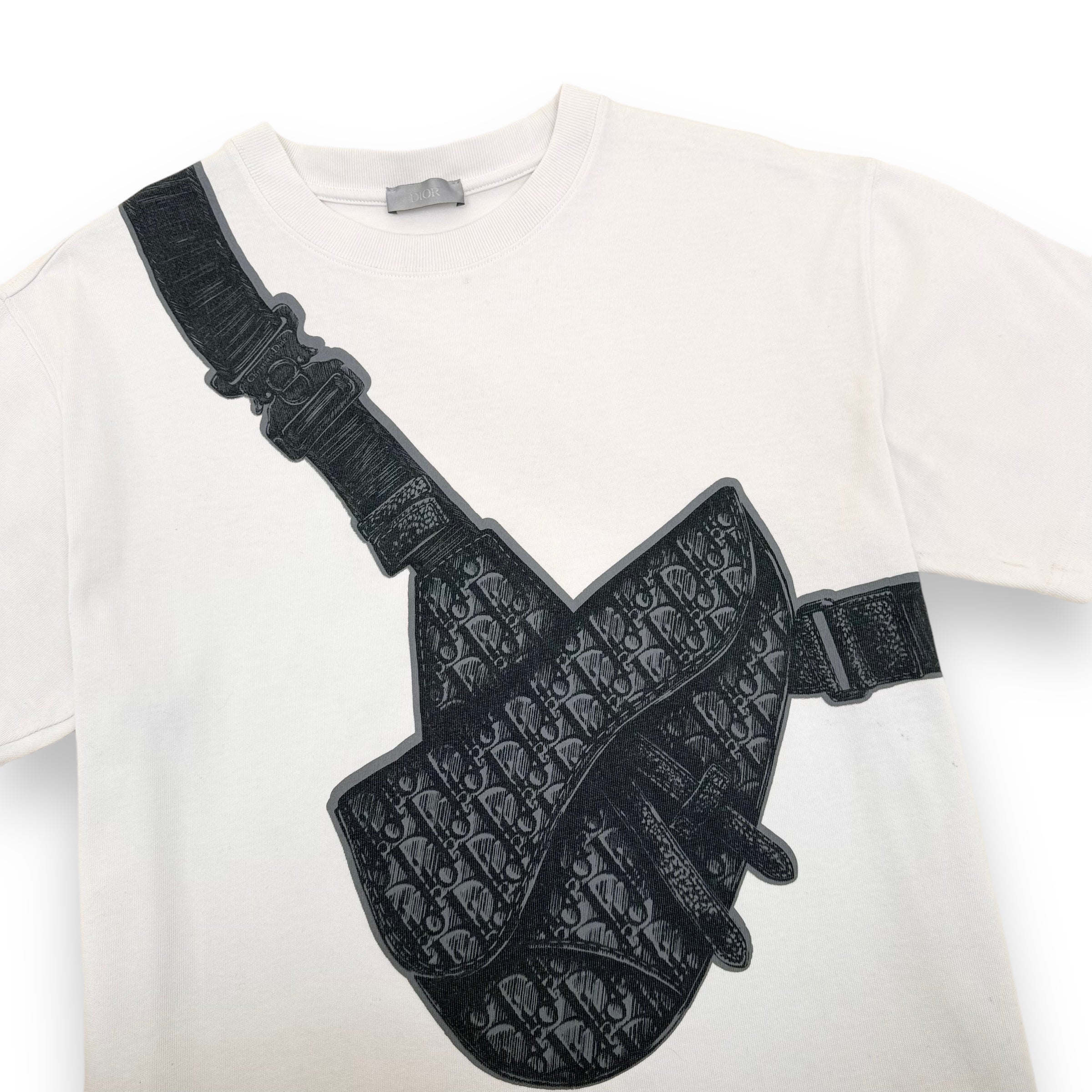 DIOR PRINTED SADDLE BAG COTTON T SHIRT WHITE M Wylist