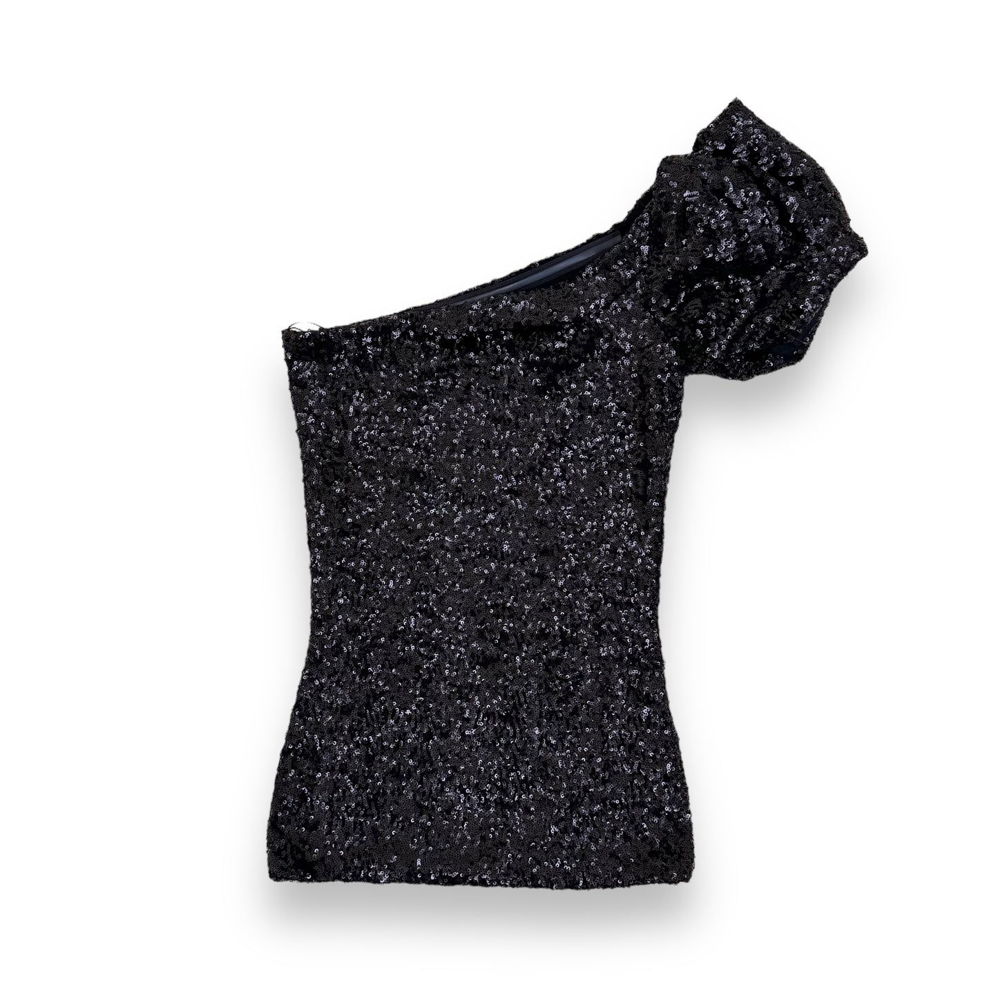 ISABEL MARANT ASYMMETRIC ONE SHOULDER SEQUIN TOP BLACK UK6