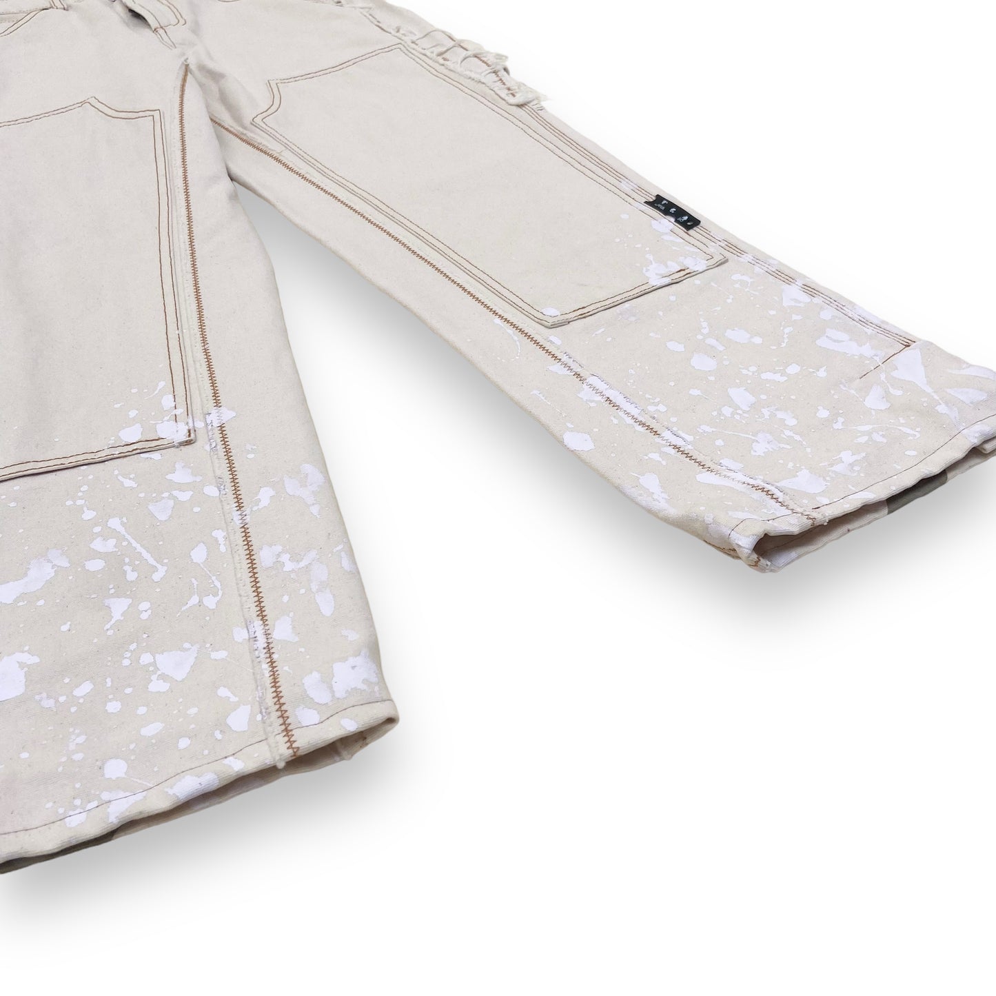 OFF-WHITE DISTRESSED PAINT SPLATTER CARPENTER TROUSERS 31W