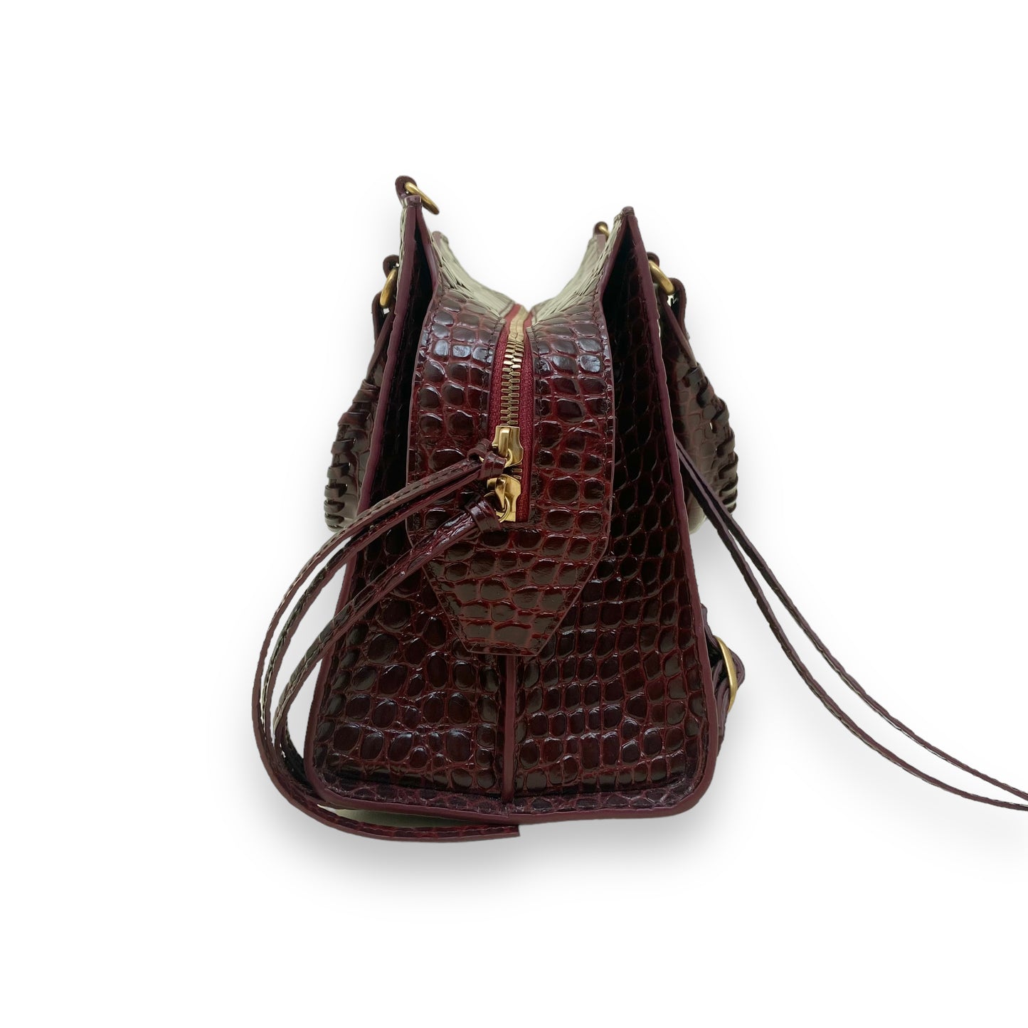 BALENCIAGA CLASSIC CITY CROC EMBOSSED LEATHER BAG BURGUNDY LARGE