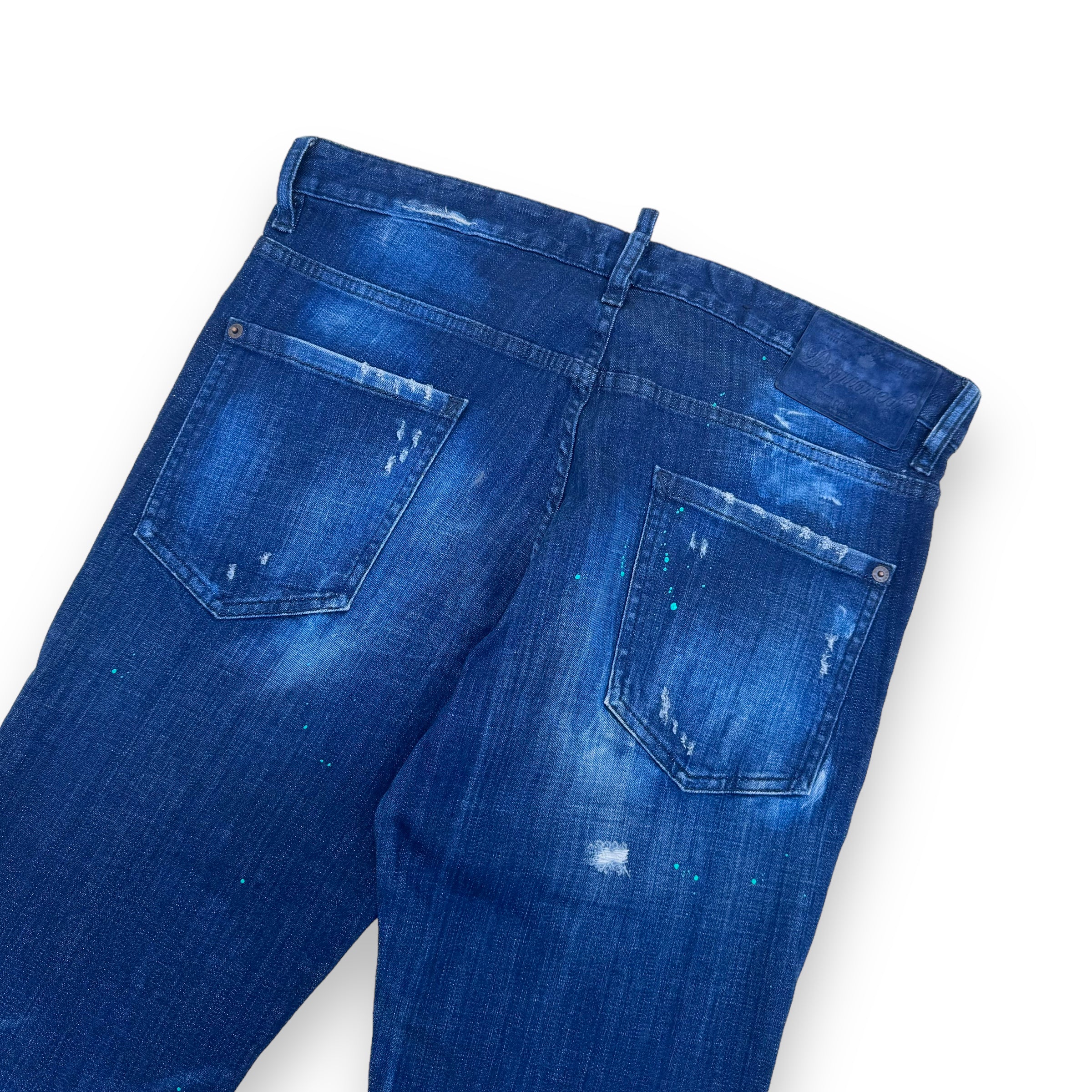 DSQUARED2 DISTRESSED PAINT SPLATTER DENIM JEANS BLUE XL