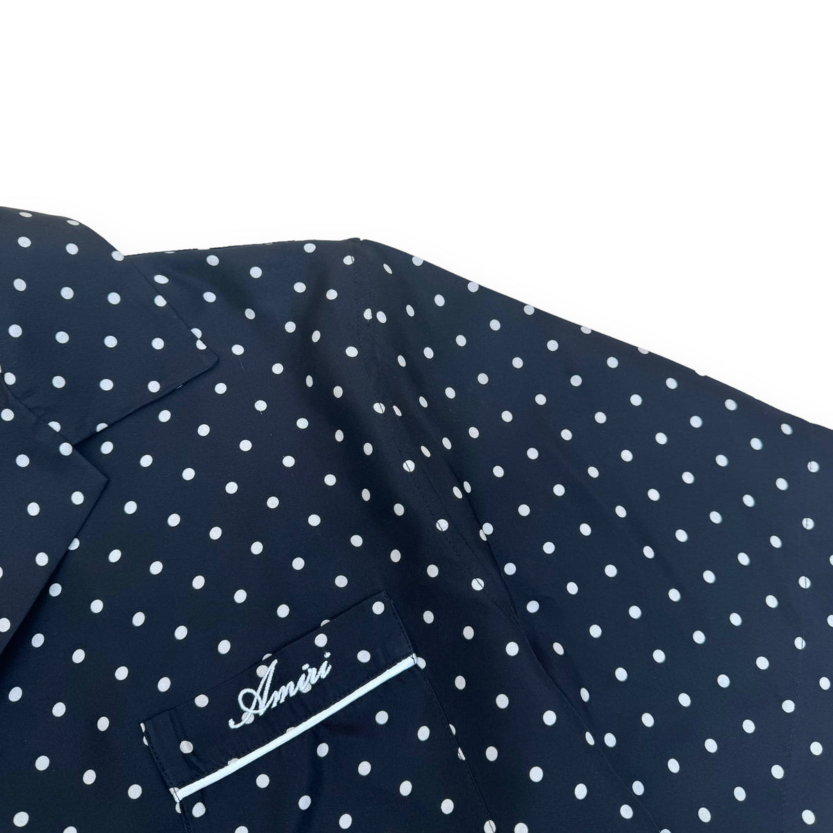 AMIRI SILK TWILL SHORT SLEEVE POLKADOT SHIRT BLACK M