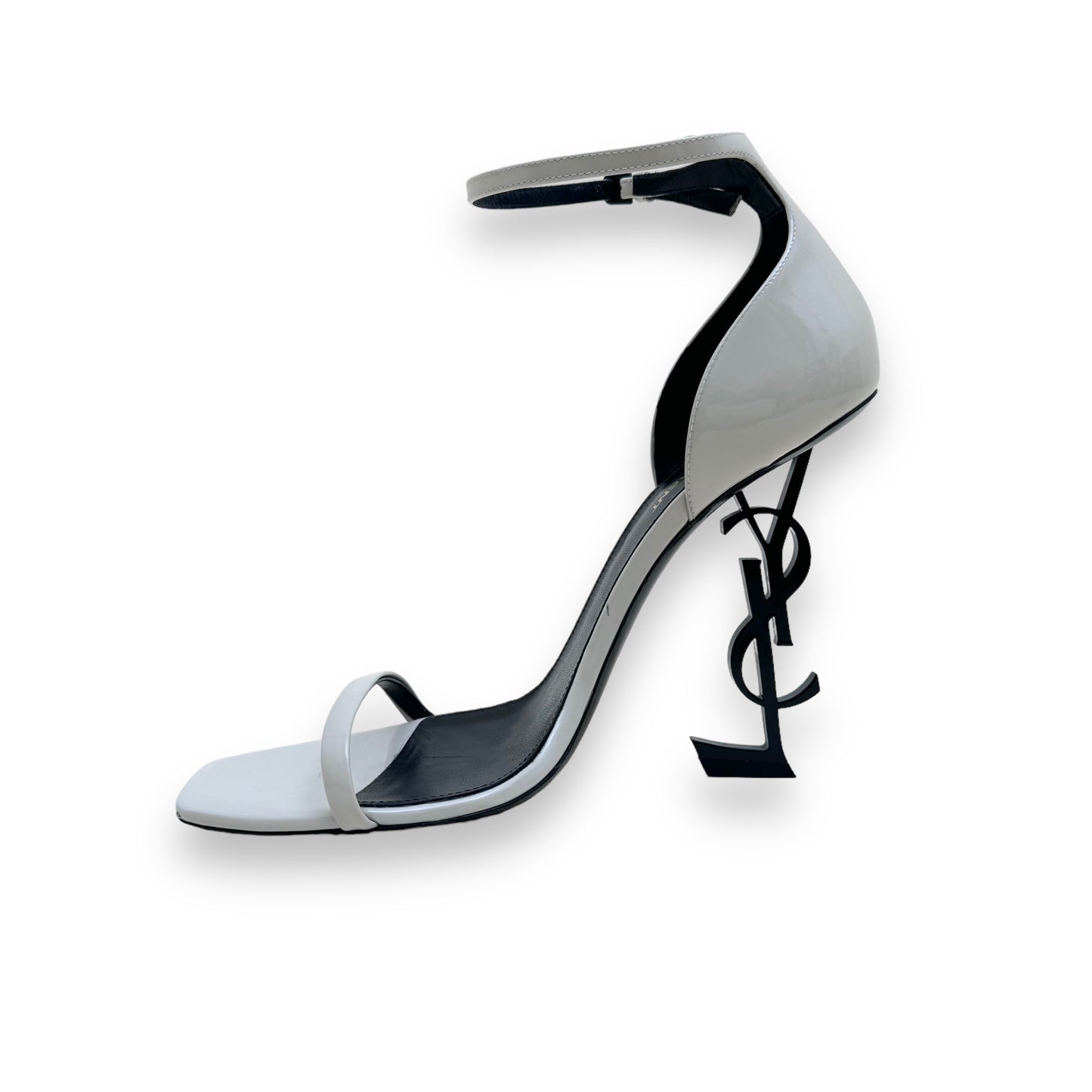 SAINT LAURENT OPYUM PATENT LEATHER SANDAL WHITE UK8