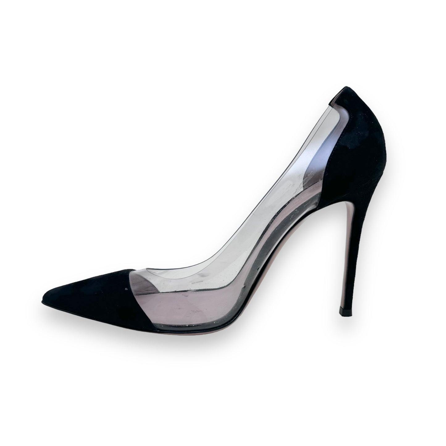 GIANVITO ROSSI PLEXI 100 SUEDE / PVC PUMPS BLACK UK8.5