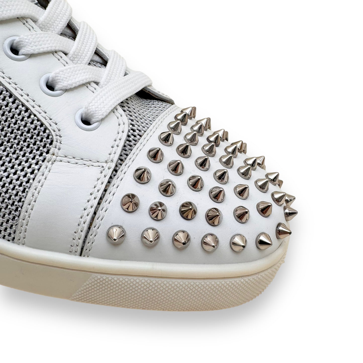 CHRISTIAN LOUBOUTIN SEAVASTE MESH SPIKE SNEAKERS WHITE UK11