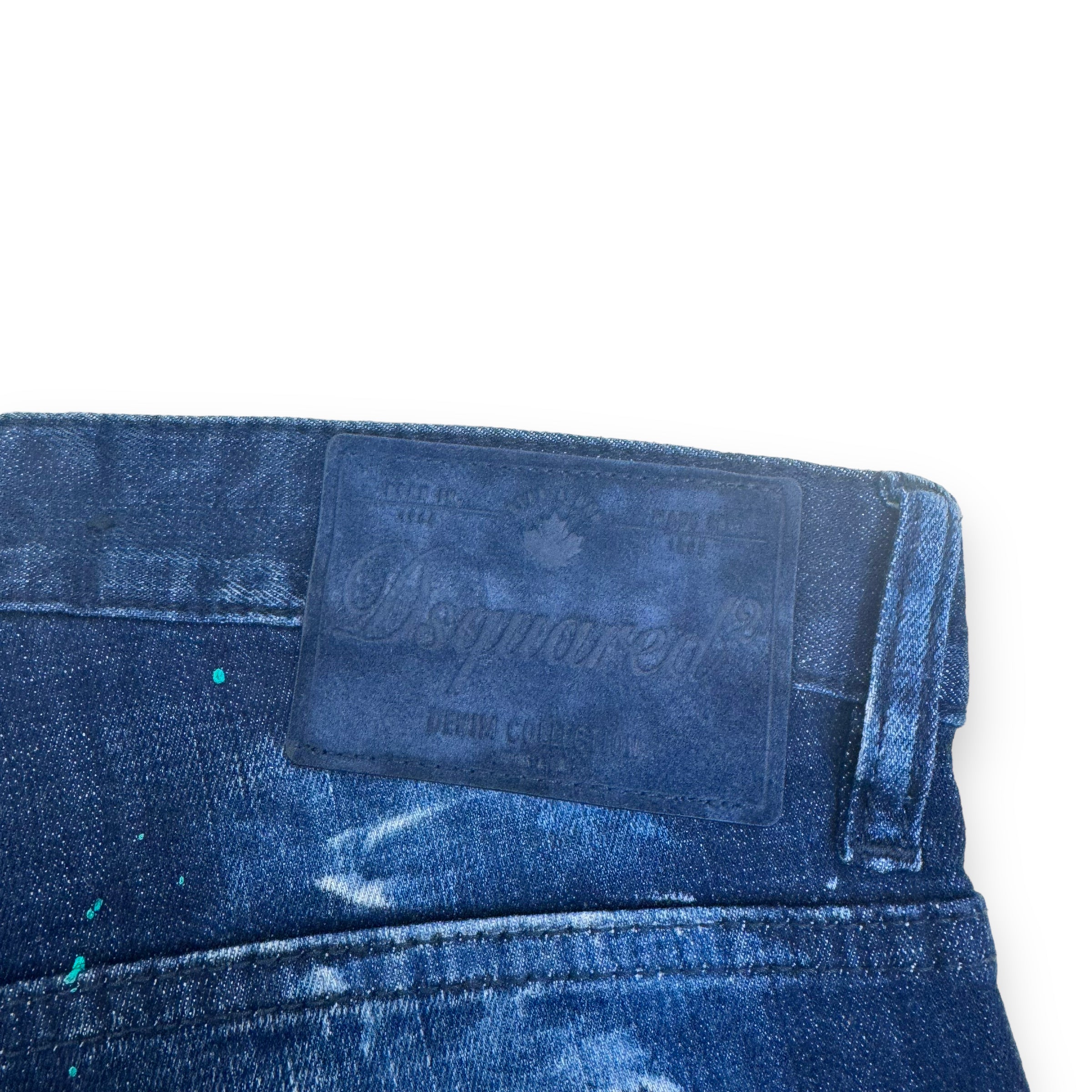 DSQUARED2 DISTRESSED PAINT SPLATTER DENIM JEANS BLUE XL