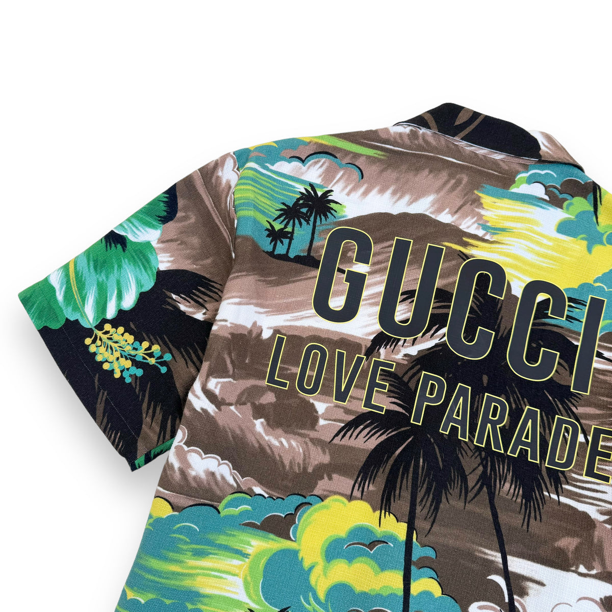 GUCCI LOVE PARADISE VISCOSE PALM TREE SHIRT GREEN M